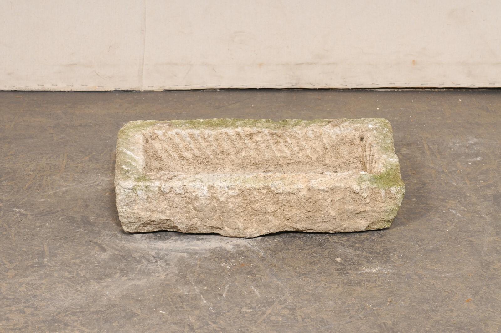 Antique Spanish Carved-Stone Basin, Rectangular w/Great Texture For Sale 6