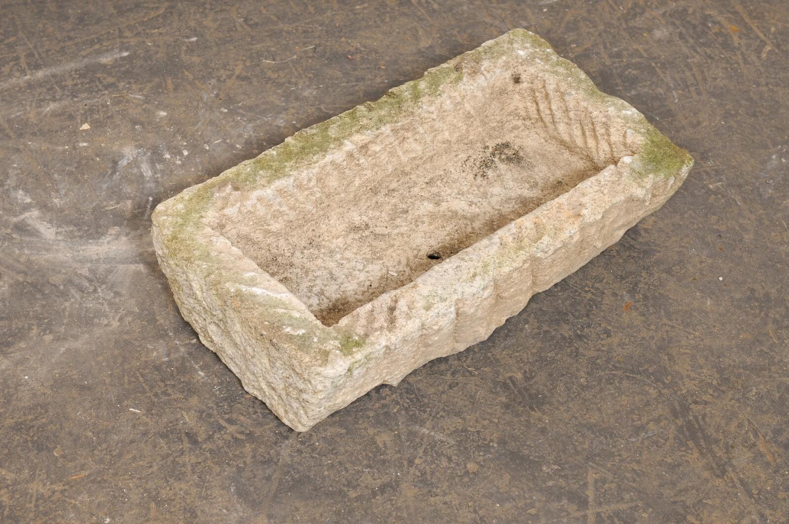 Hand-Carved Antique Spanish Carved-Stone Basin, Rectangular w/Great Texture For Sale