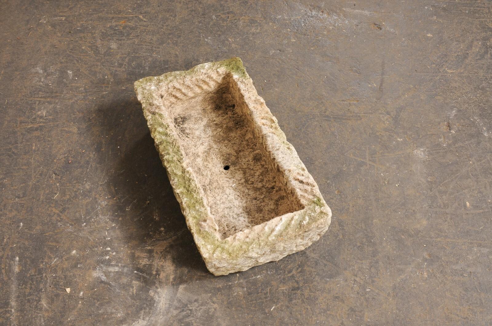 Antique Spanish Carved-Stone Basin, Rectangular w/Great Texture In Good Condition For Sale In Atlanta, GA