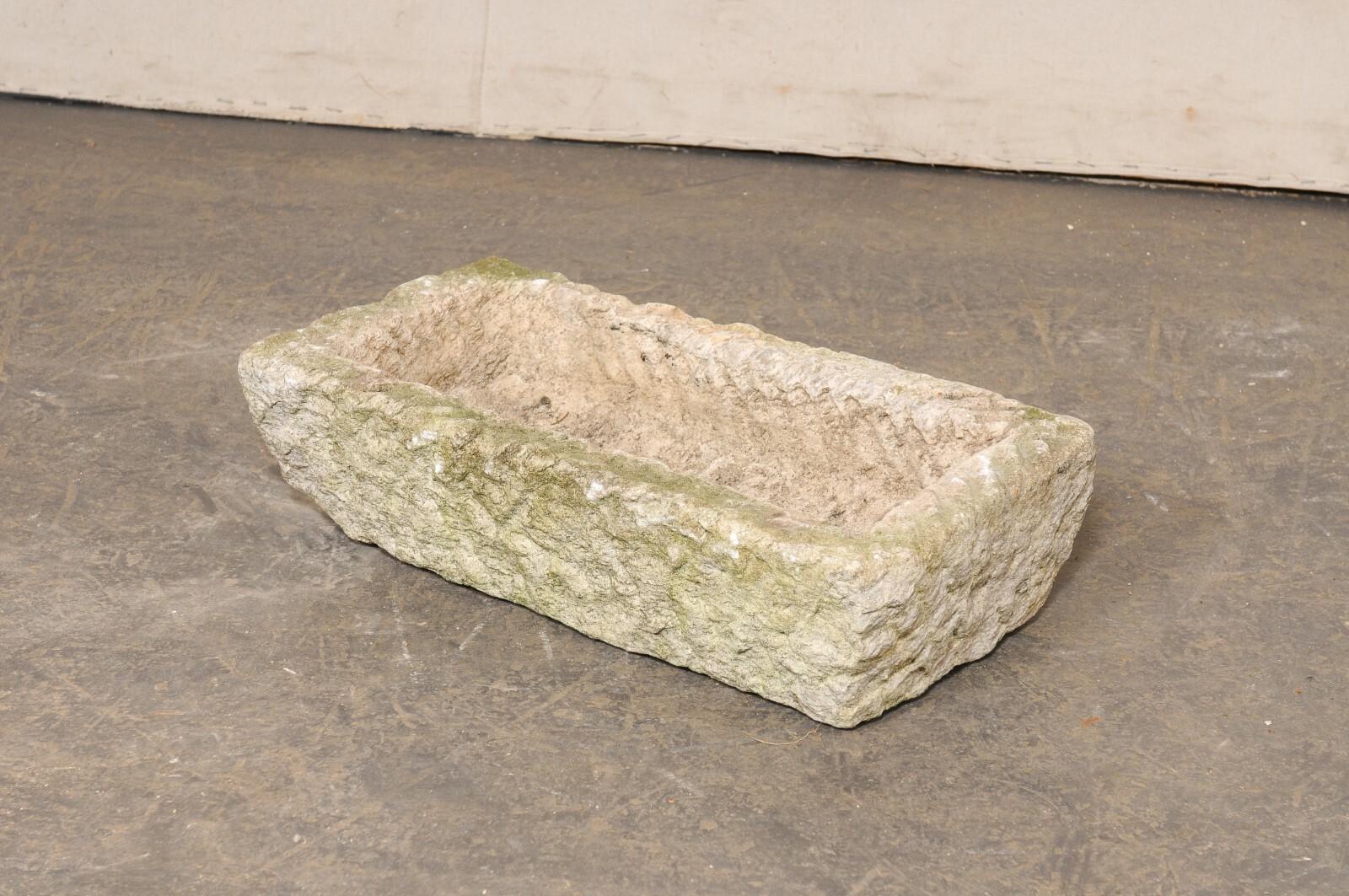 Antique Spanish Carved-Stone Basin, Rectangular w/Great Texture For Sale 1
