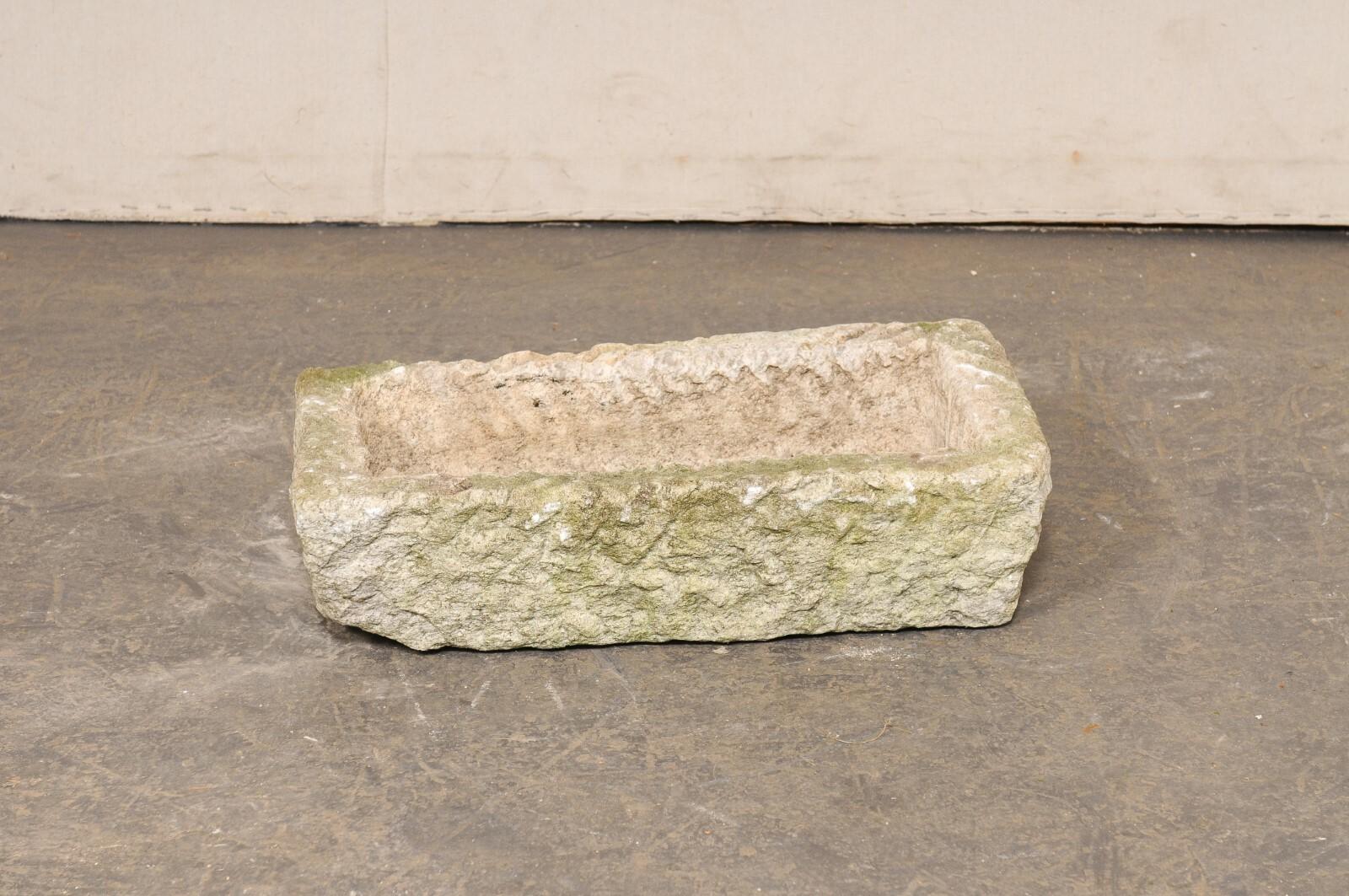 Antique Spanish Carved-Stone Basin, Rectangular w/Great Texture For Sale 2