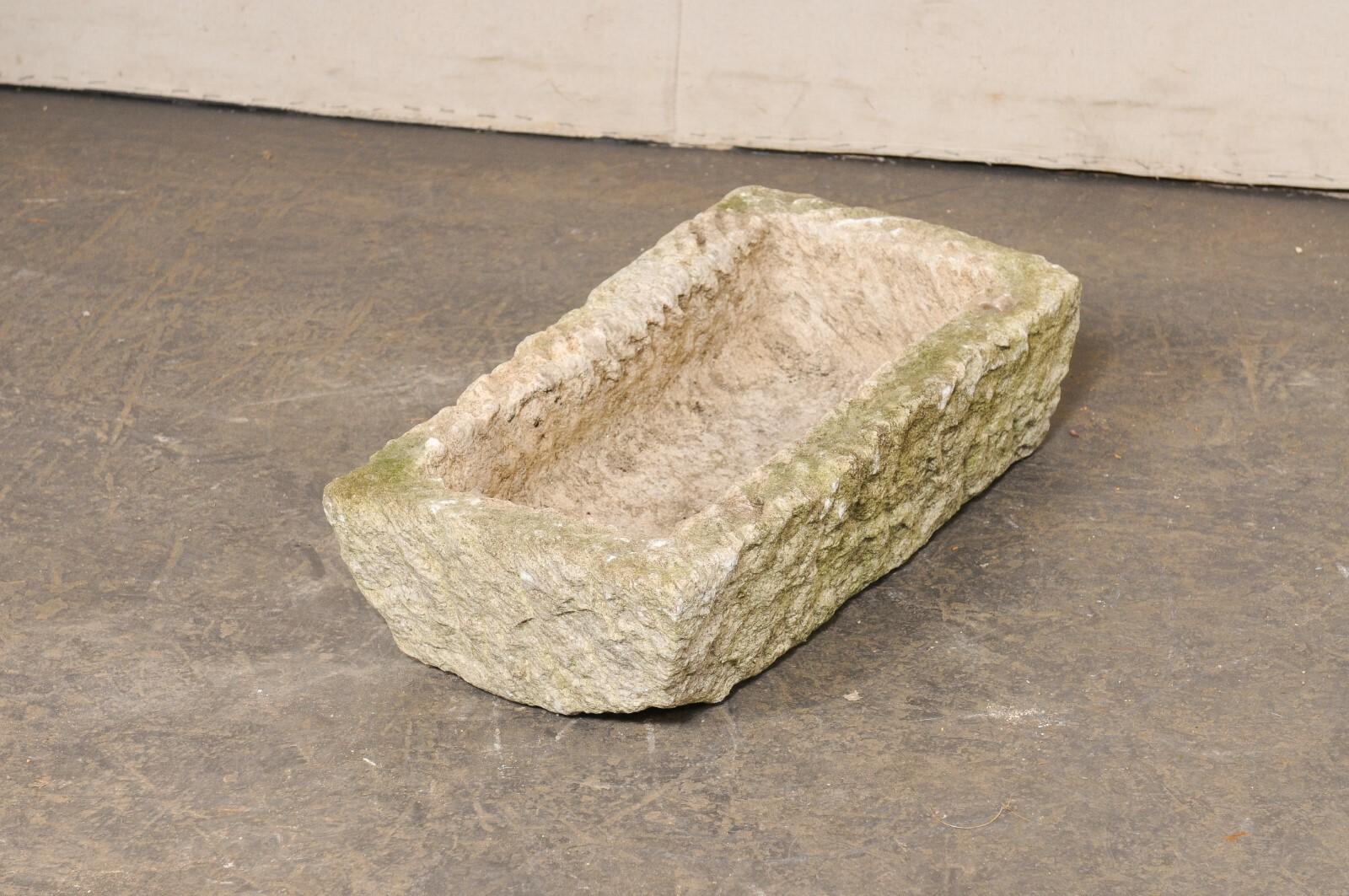 Antique Spanish Carved-Stone Basin, Rectangular w/Great Texture For Sale 3