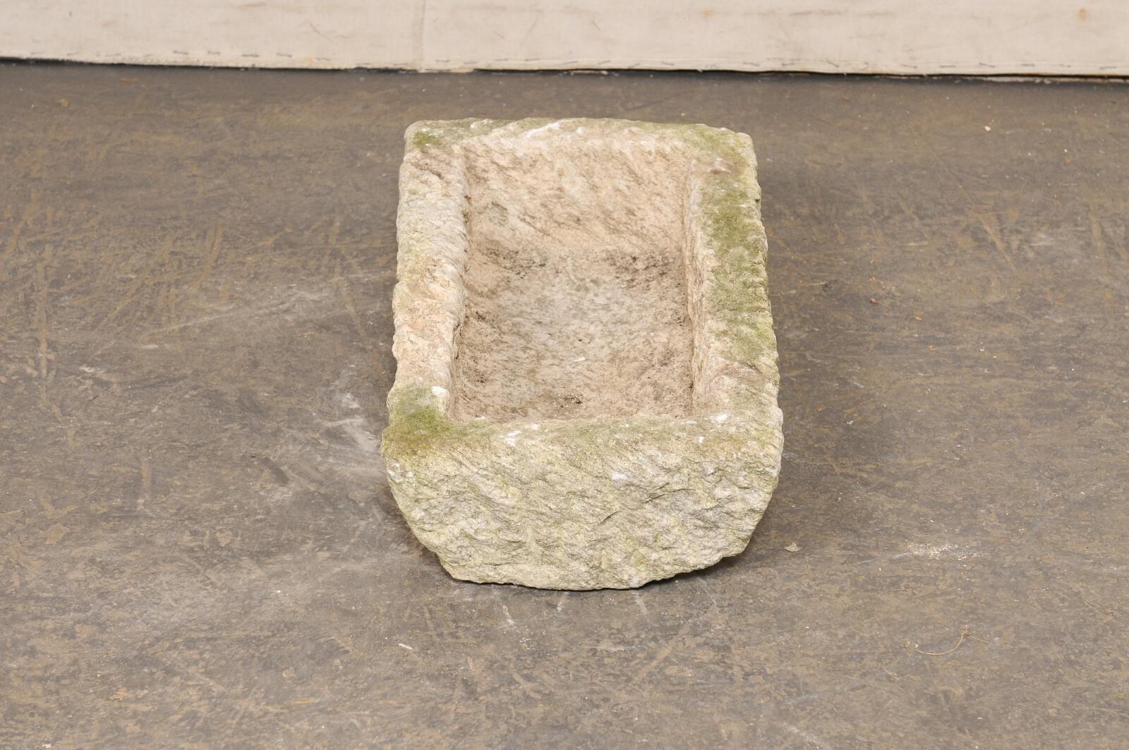 Antique Spanish Carved-Stone Basin, Rectangular w/Great Texture For Sale 4