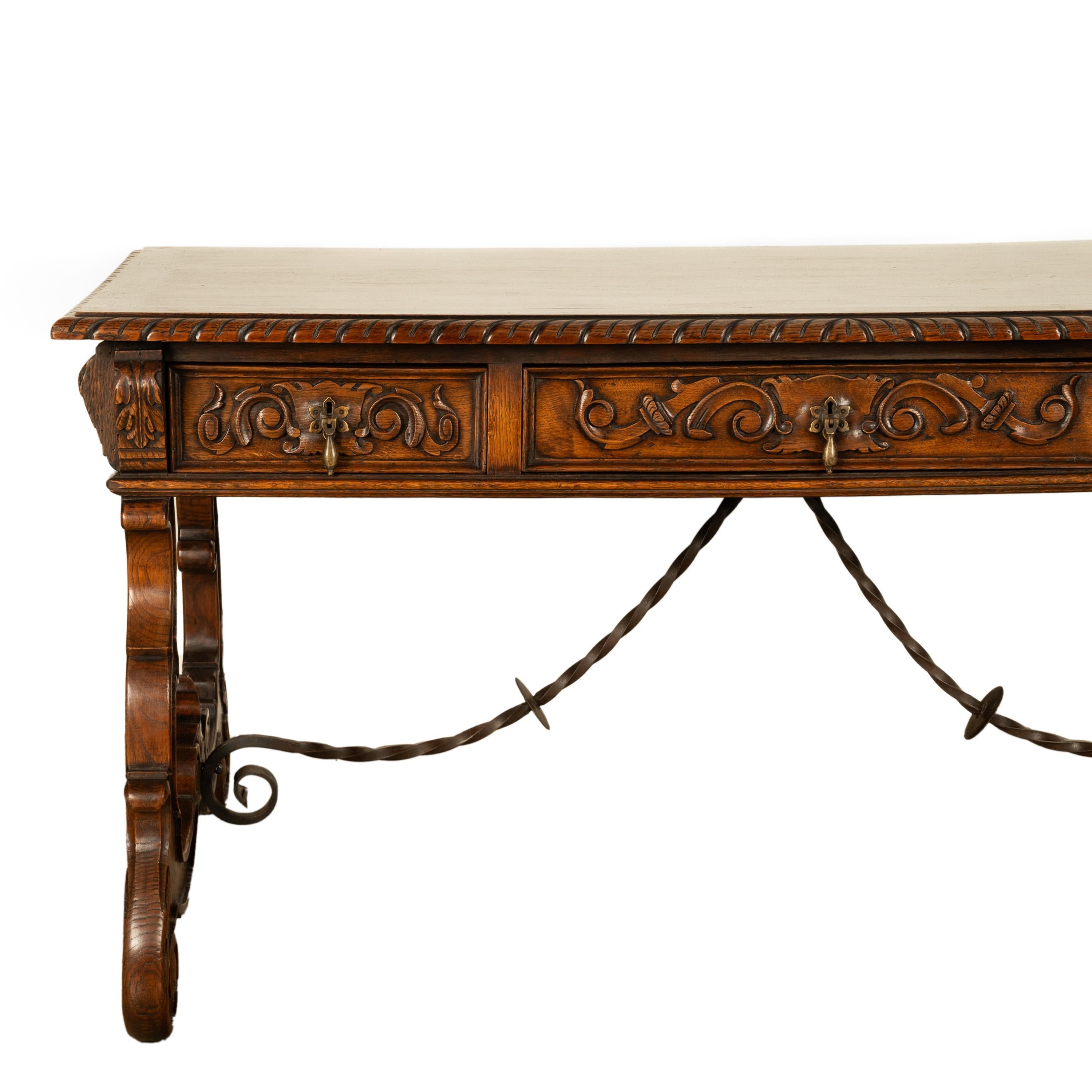 Antico tavolo barocco spagnolo intagliato in legno di noce per scrivania e cavalletto 1880 in vendita 10