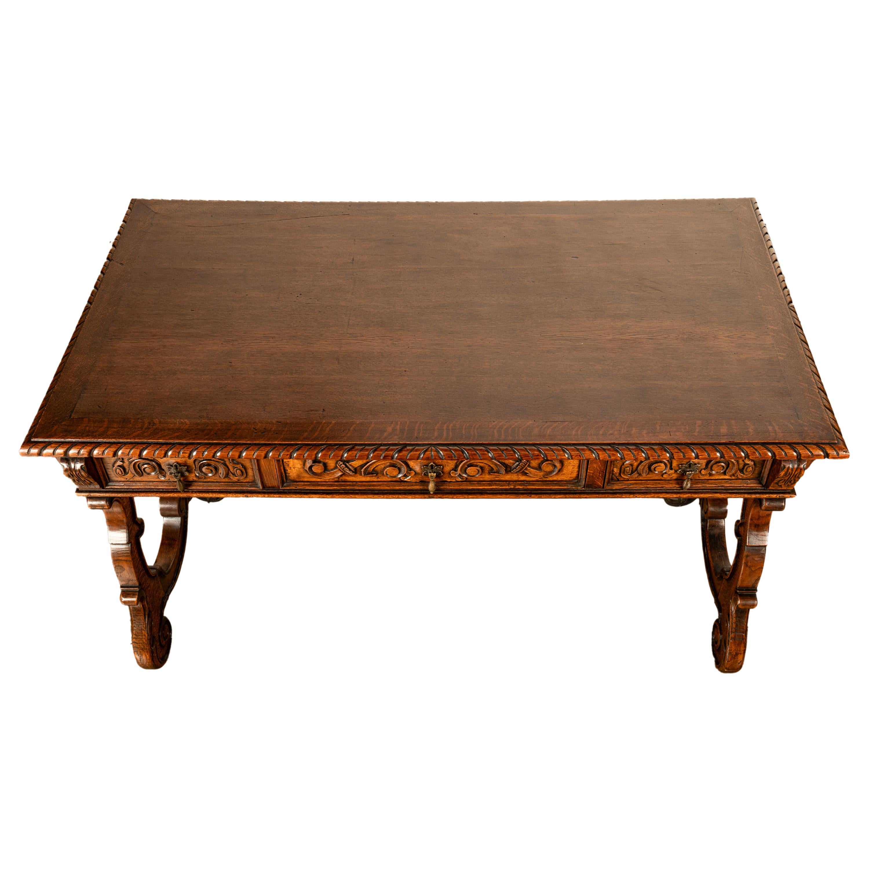 Antico tavolo barocco spagnolo intagliato in legno di noce per scrivania e cavalletto 1880 in vendita 12