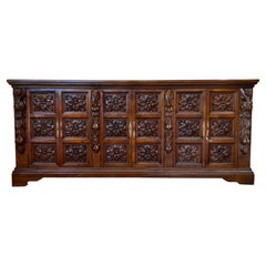 Used Spanish Carved Walnut Sideboard with Florals Reliefs, circa 1870-1880