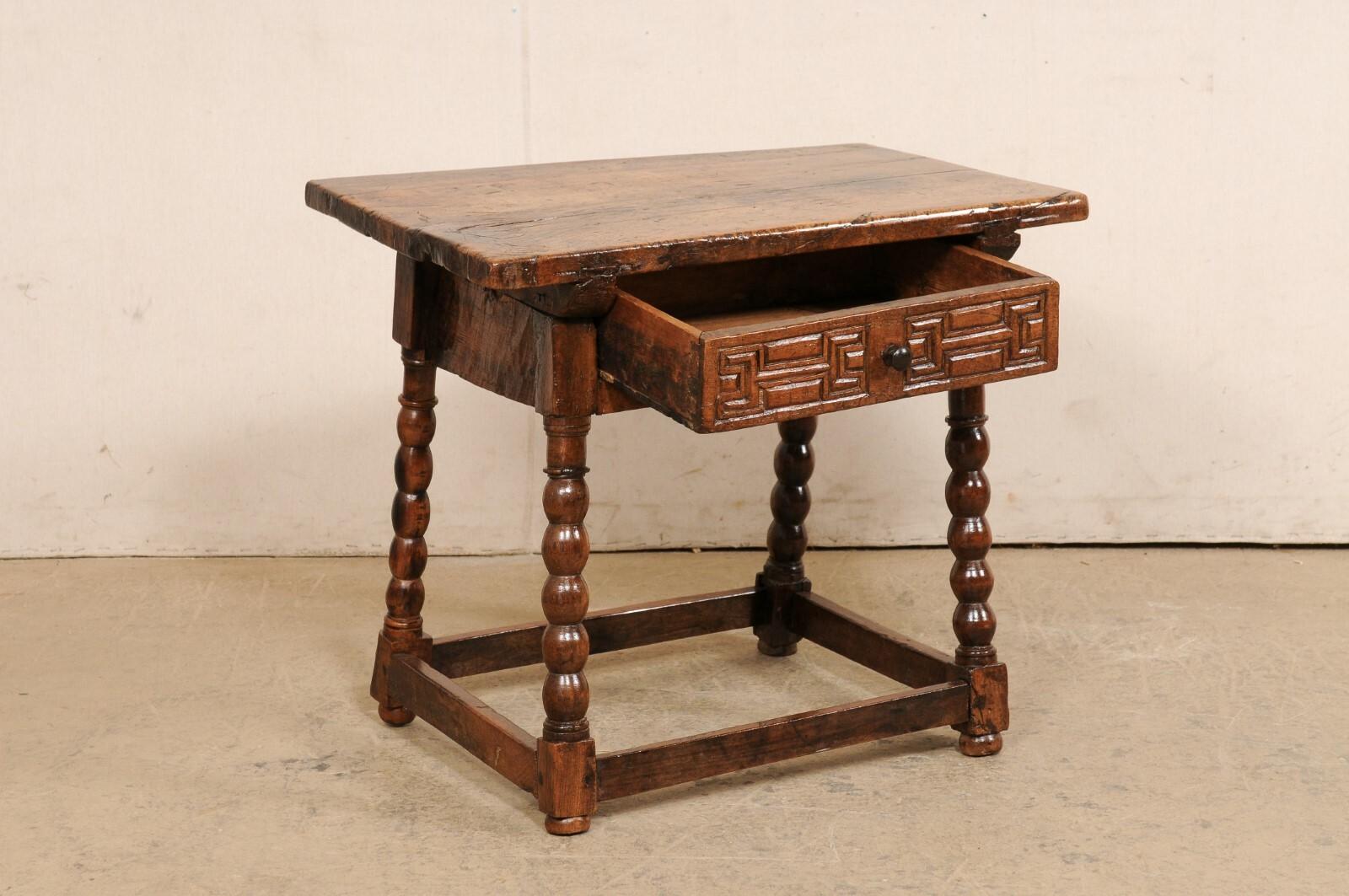 Antique Spanish Carved-Wood Accent Table w/Drawer For Sale 7