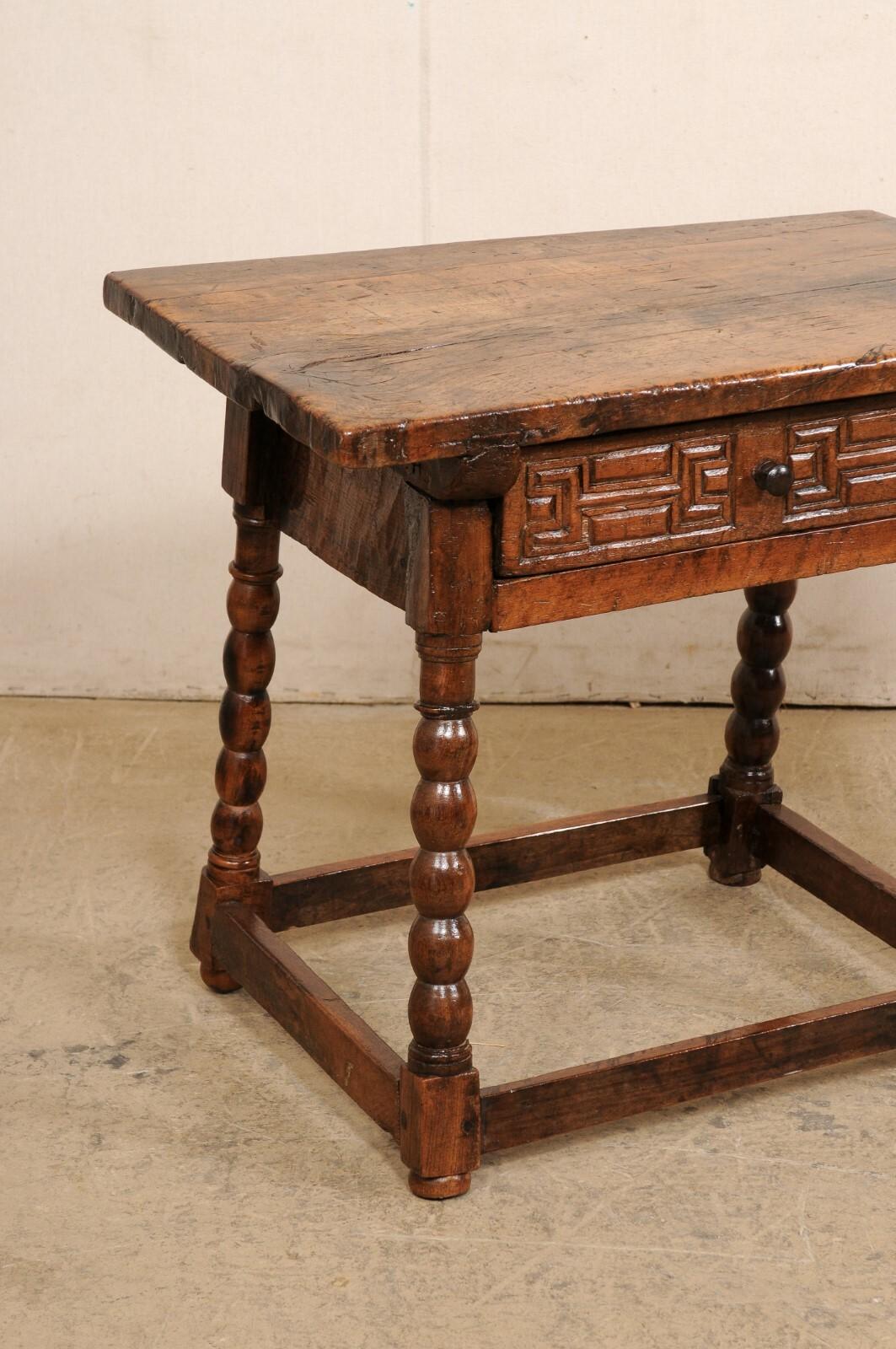 Antique Spanish Carved-Wood Accent Table w/Drawer In Good Condition For Sale In Atlanta, GA