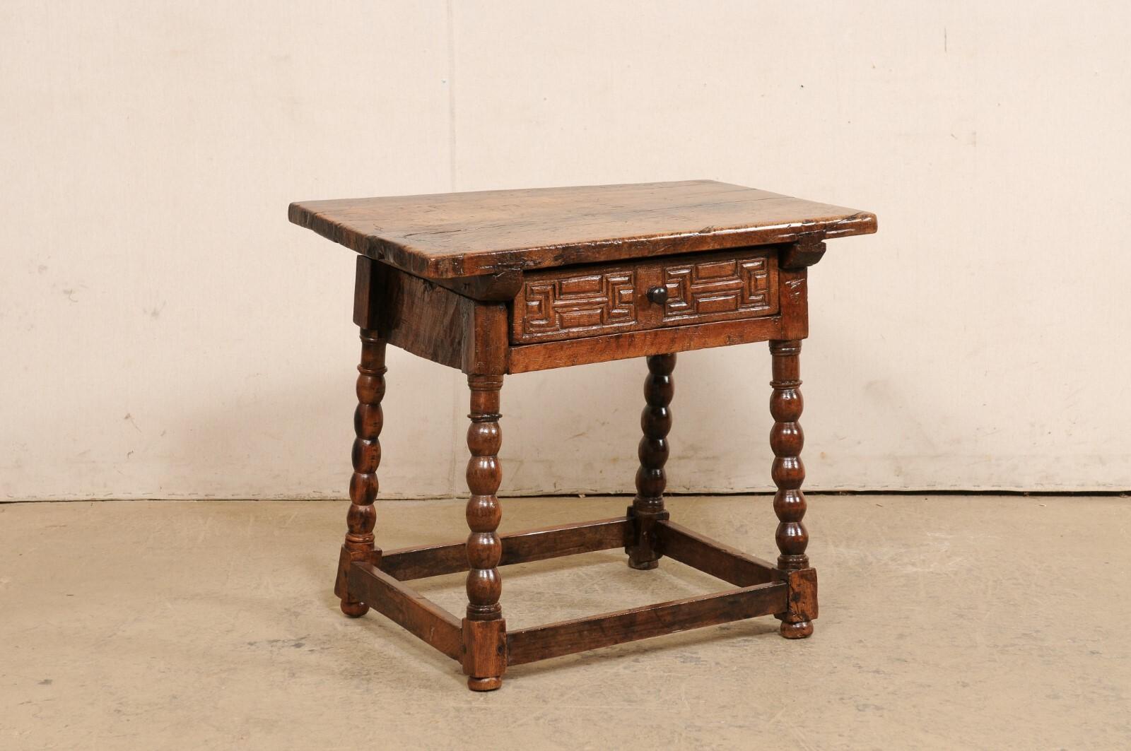 Antique Spanish Carved-Wood Accent Table w/Drawer For Sale 5
