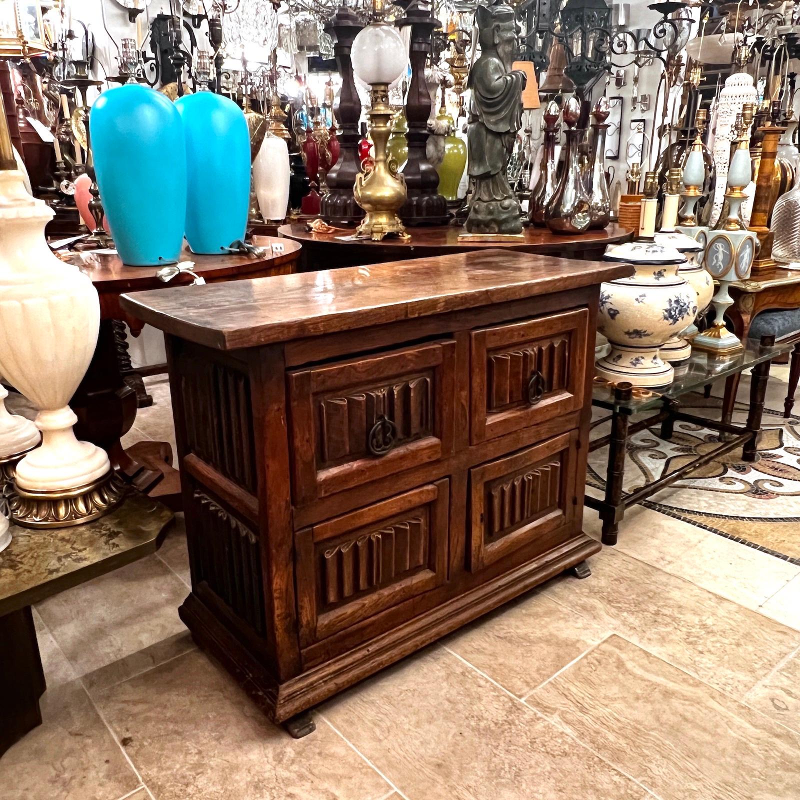 Early 20th Century Antique Spanish Carved Wood Cabinet For Sale