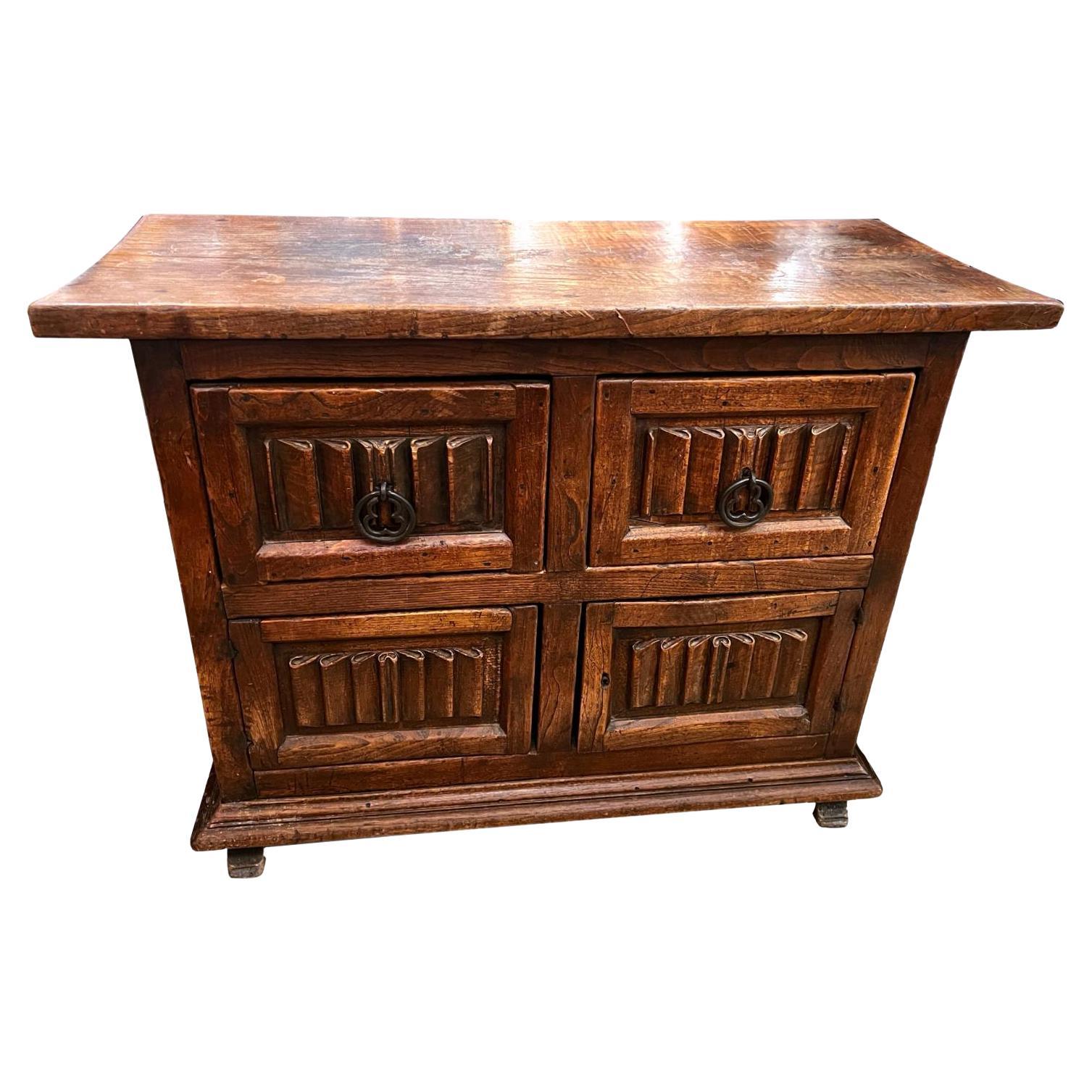 Antique Spanish Carved Wood Cabinet For Sale