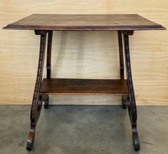 Antique Spanish Carved Wood Console Table with Low Shelve
