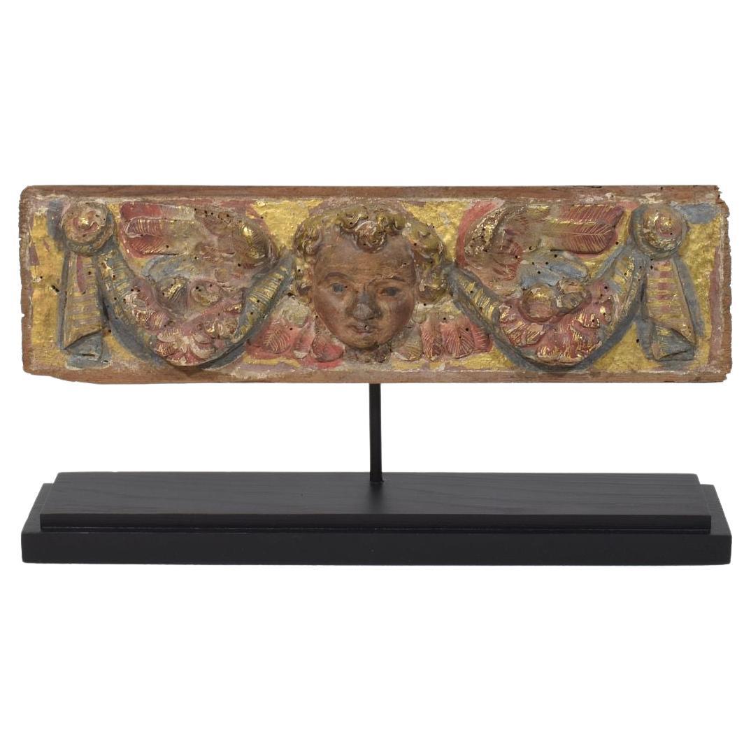 Antique Spanish Carved Wooden Panel with Angel Figure, Circa 1550-1650 For Sale