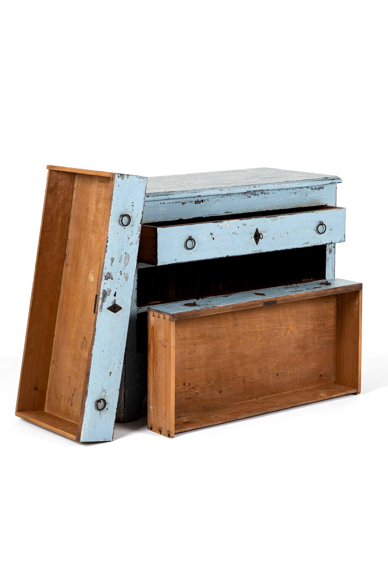 Pine Antique Spanish Chest of Drawers in Blue For Sale