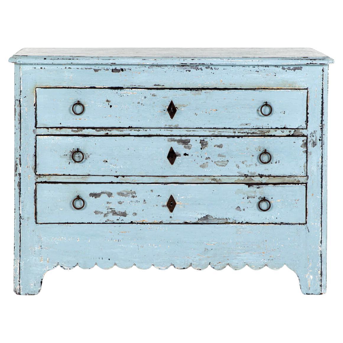 Antique Spanish Chest of Drawers in Blue For Sale
