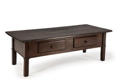 Antique Spanish Chestnut Coffee Table with Two Drawers and Rich Brown Patina