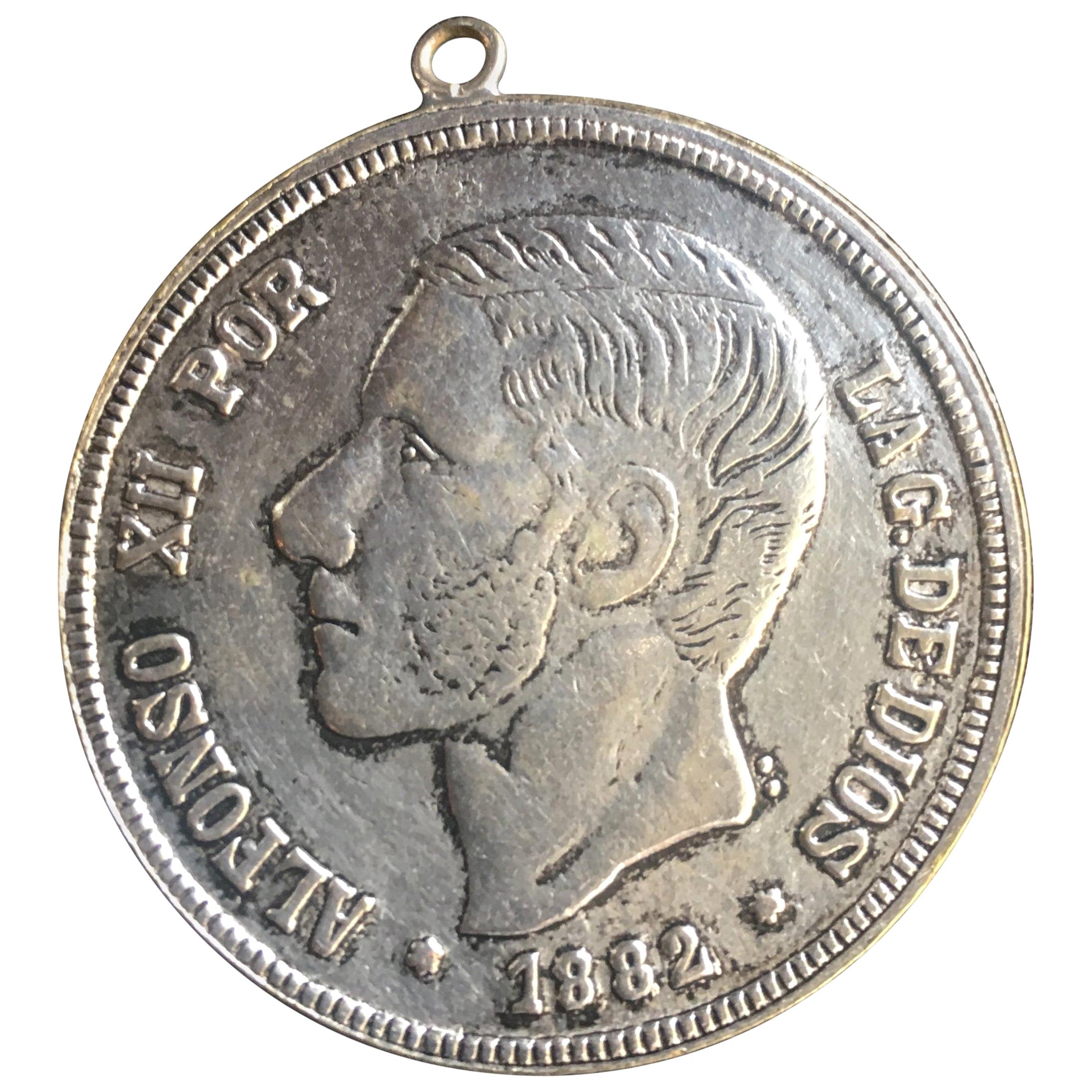 Antike spanische Münze aus dem Jahr 1882 im Angebot