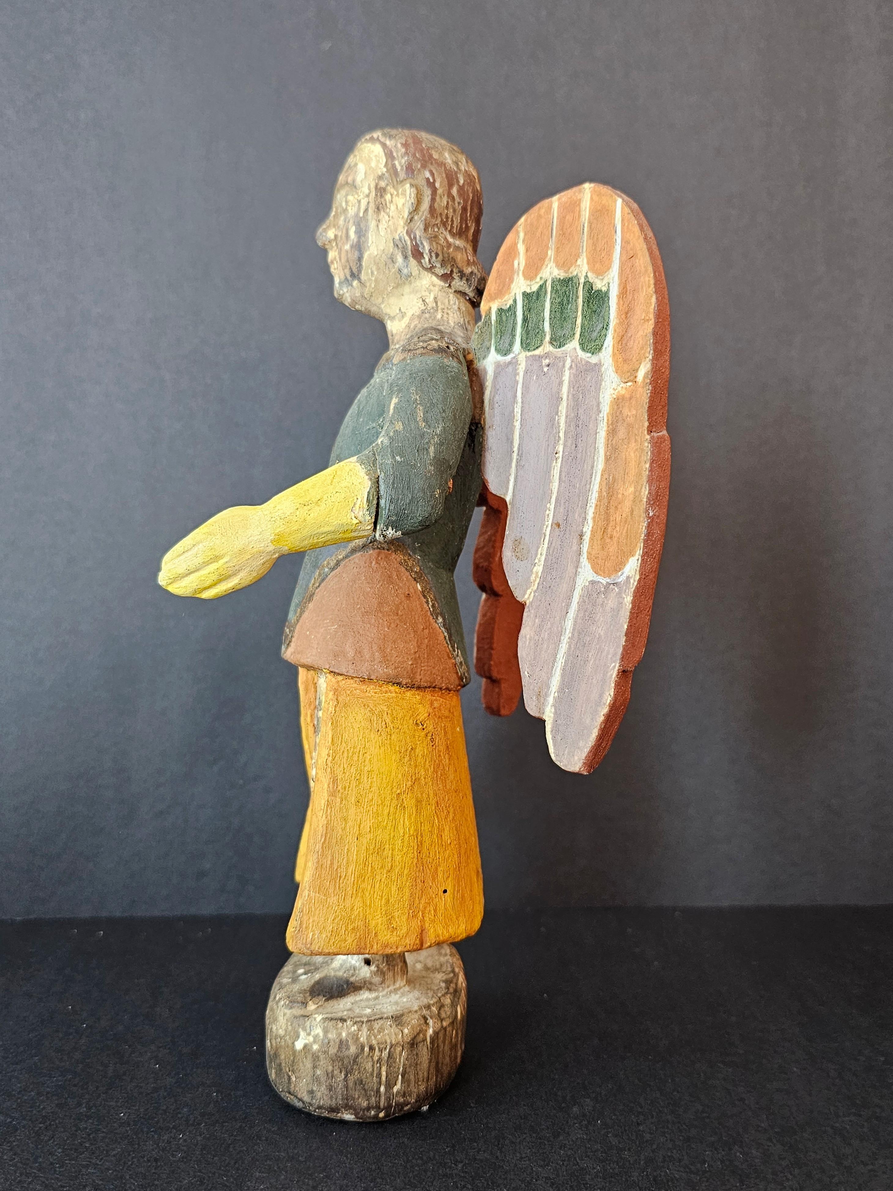 Antique Spanish Colonial Archangel Polychrome Wood Santo Carving  For Sale 4