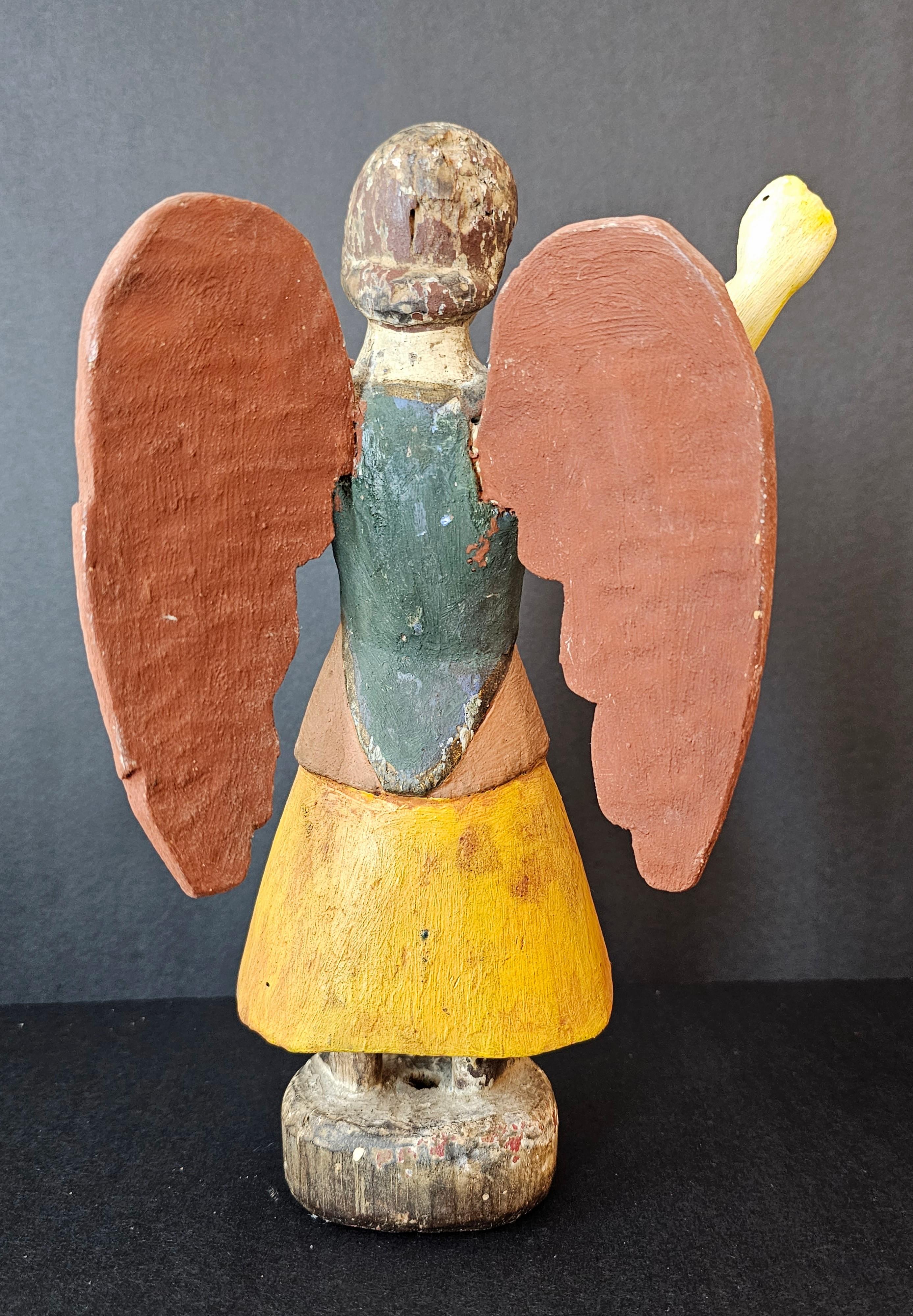 Antique Spanish Colonial Archangel Polychrome Wood Santo Carving  For Sale 5