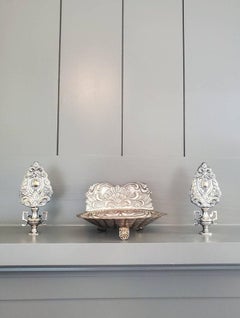 Antique Spanish Colonial Baptismal Font Vessel and Altar Garniture Pair