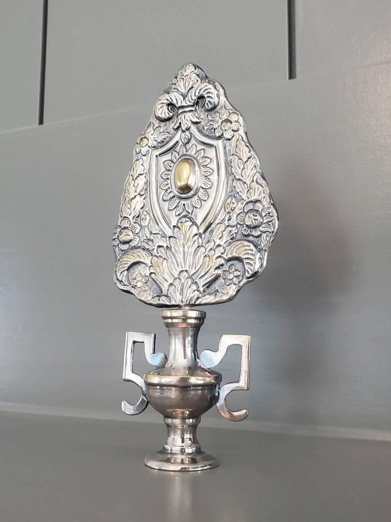 Engraved Antique Spanish Colonial Baptismal Font Vessel and Altar Garniture Pair For Sale