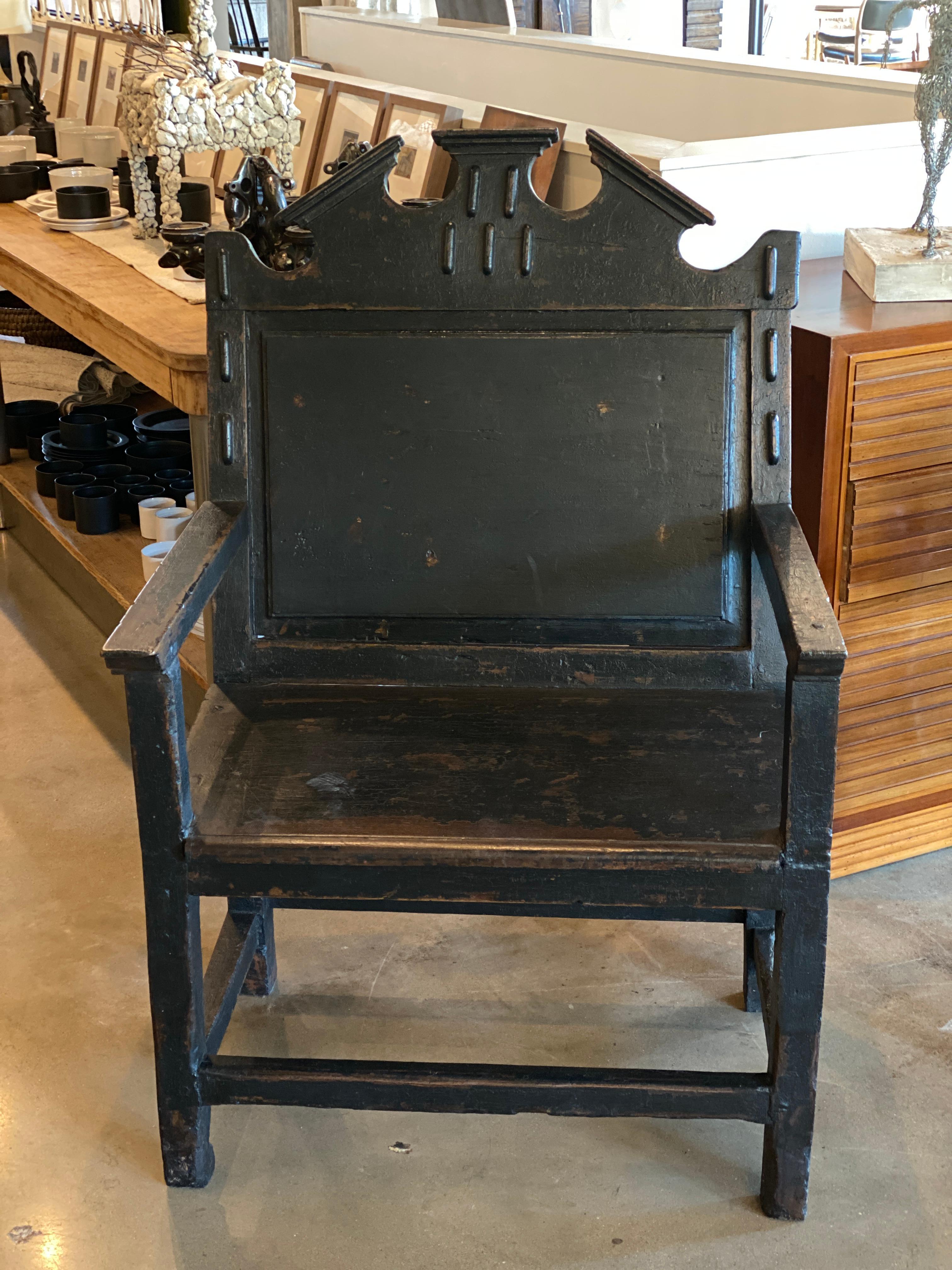 Antique Spanish Colonial Chair, Early 19th Century In Fair Condition In Austin, TX
