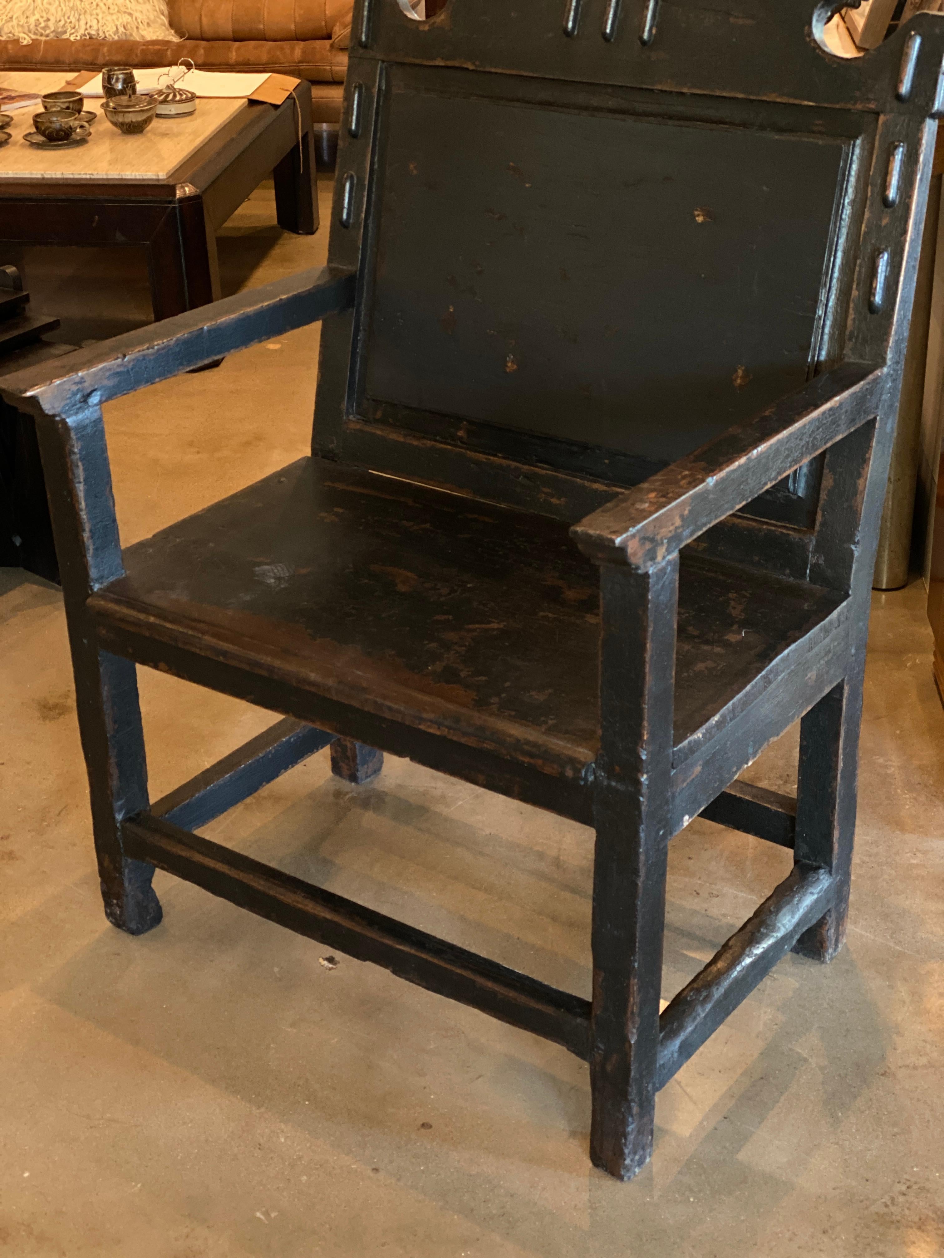 Oak Antique Spanish Colonial Chair, Early 19th Century
