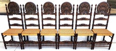 Antique Spanish Colonial Dining Chairs Rope Seats 1800s Set of 6