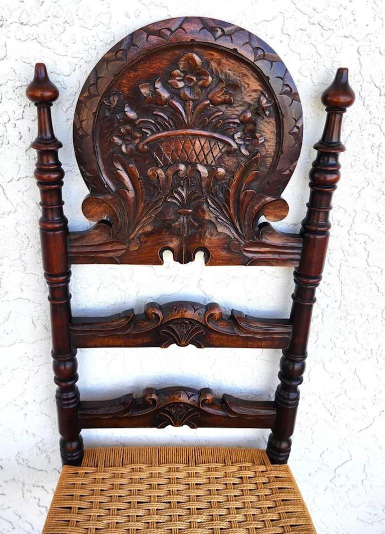 Antike spanische Kolonial-Esszimmerstühle, Seilsitze, 1800er Jahre, 6er-Set, Set im Zustand „Gut“ im Angebot in Lake Worth, FL
