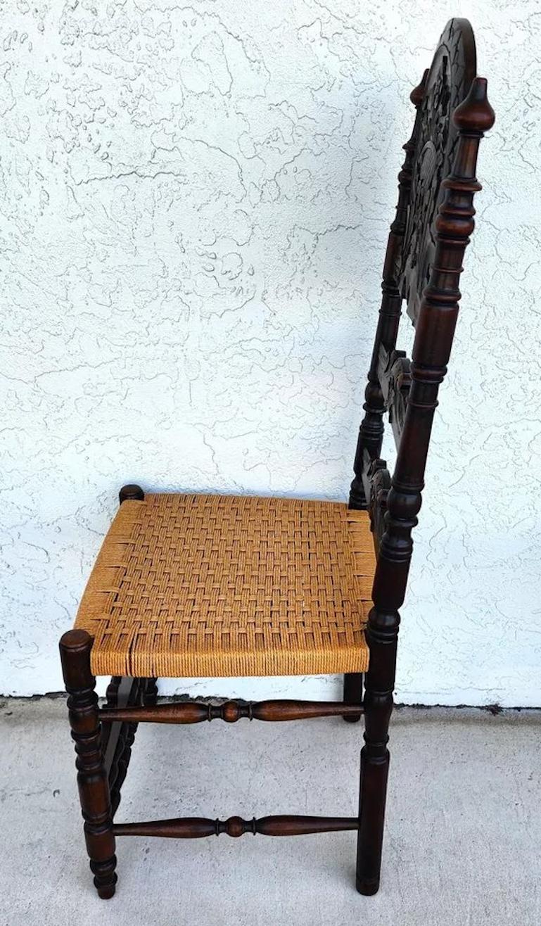 Antike spanische Kolonial-Esszimmerstühle, Seilsitze, 1800er Jahre, 6er-Set, Set im Angebot 2