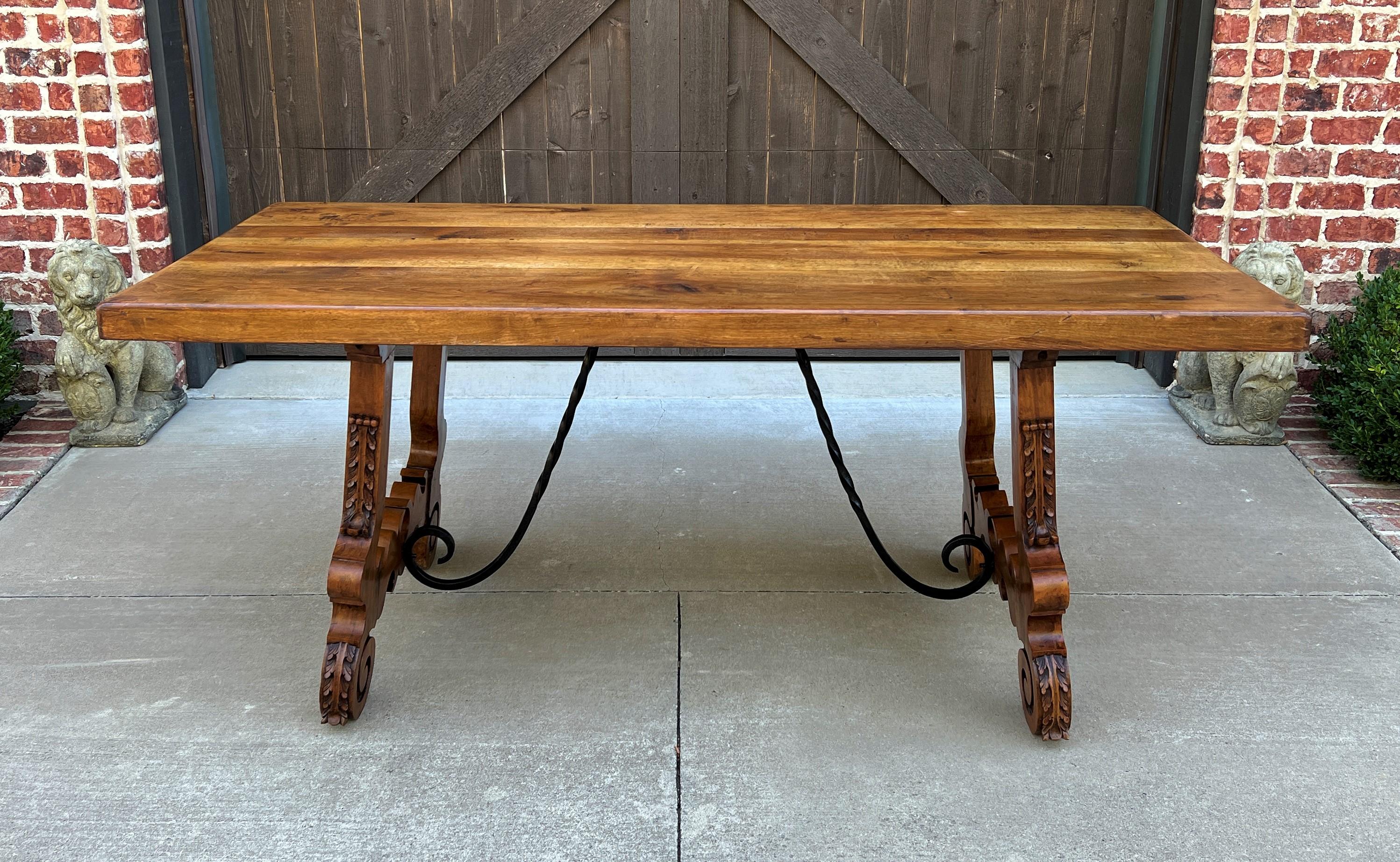 Antique Spanish Colonial Dining Table Walnut & Iron Catalan Style Library Desk 5