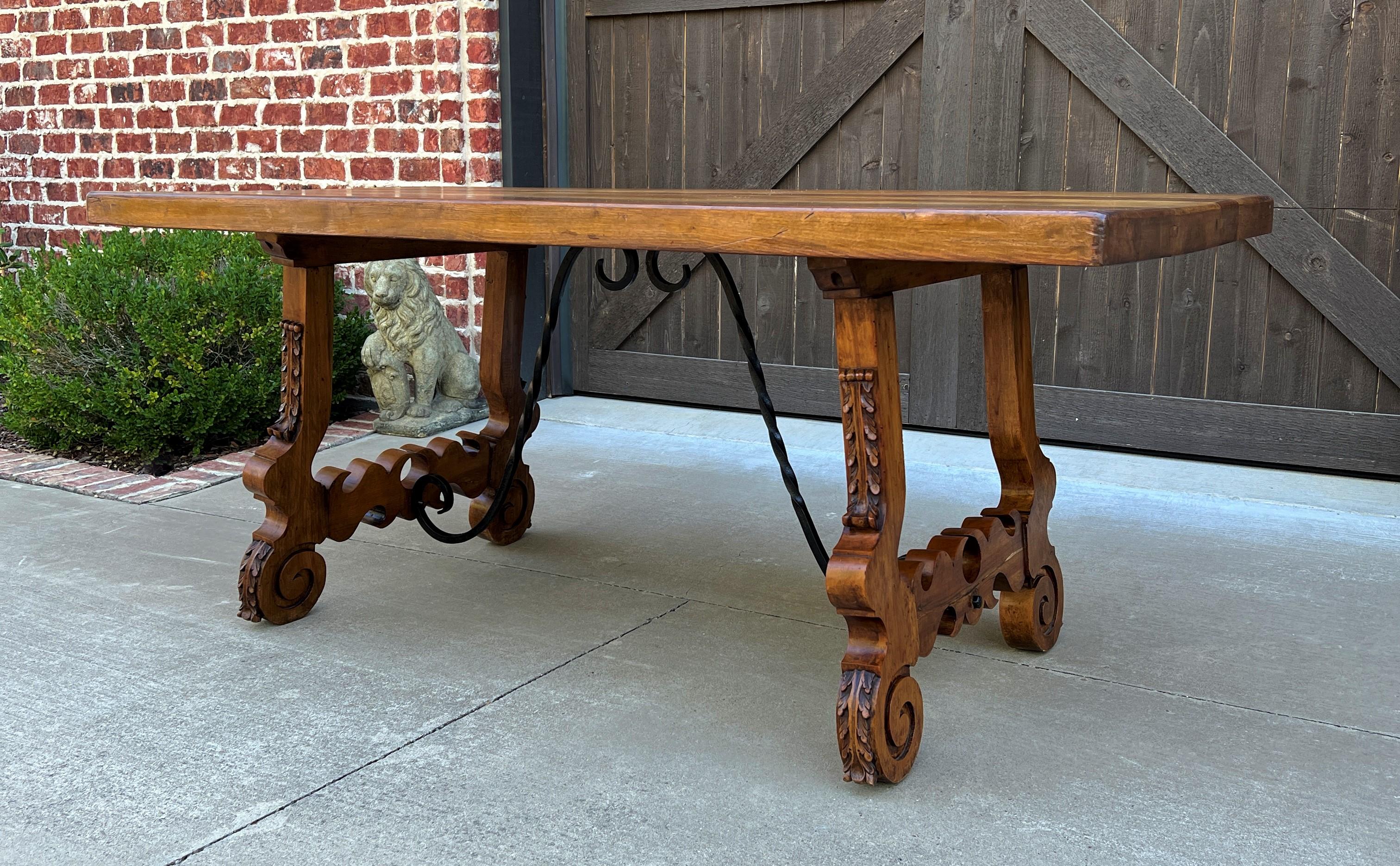Antique Spanish Colonial Dining Table Walnut & Iron Catalan Style Library Desk 6