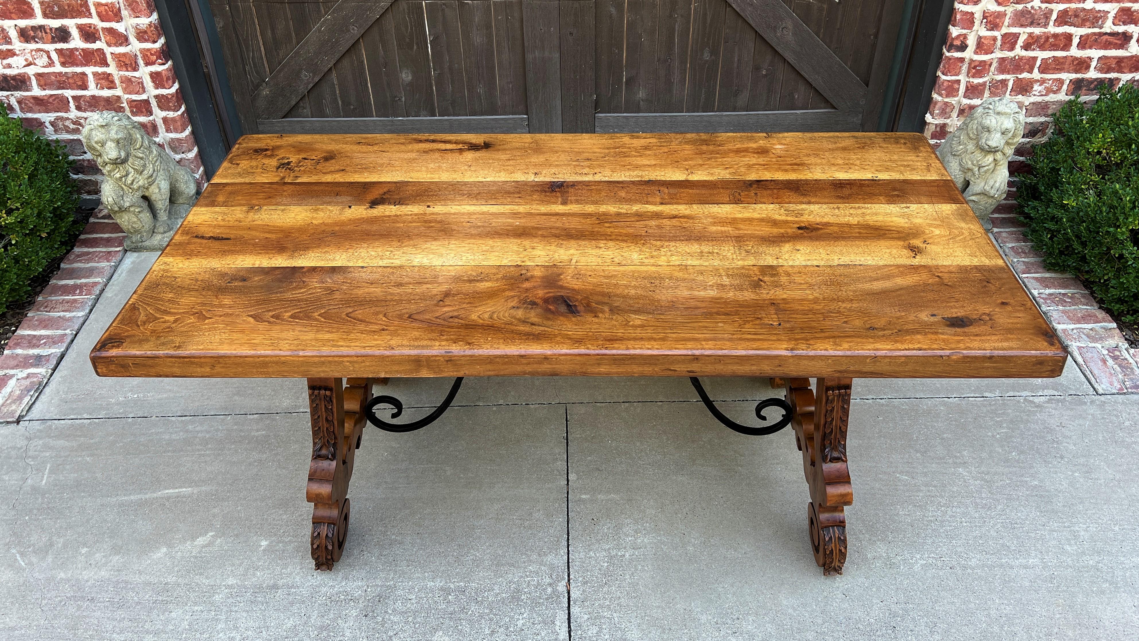 Antique Spanish Colonial Dining Table Walnut & Iron Catalan Style Library Desk 7