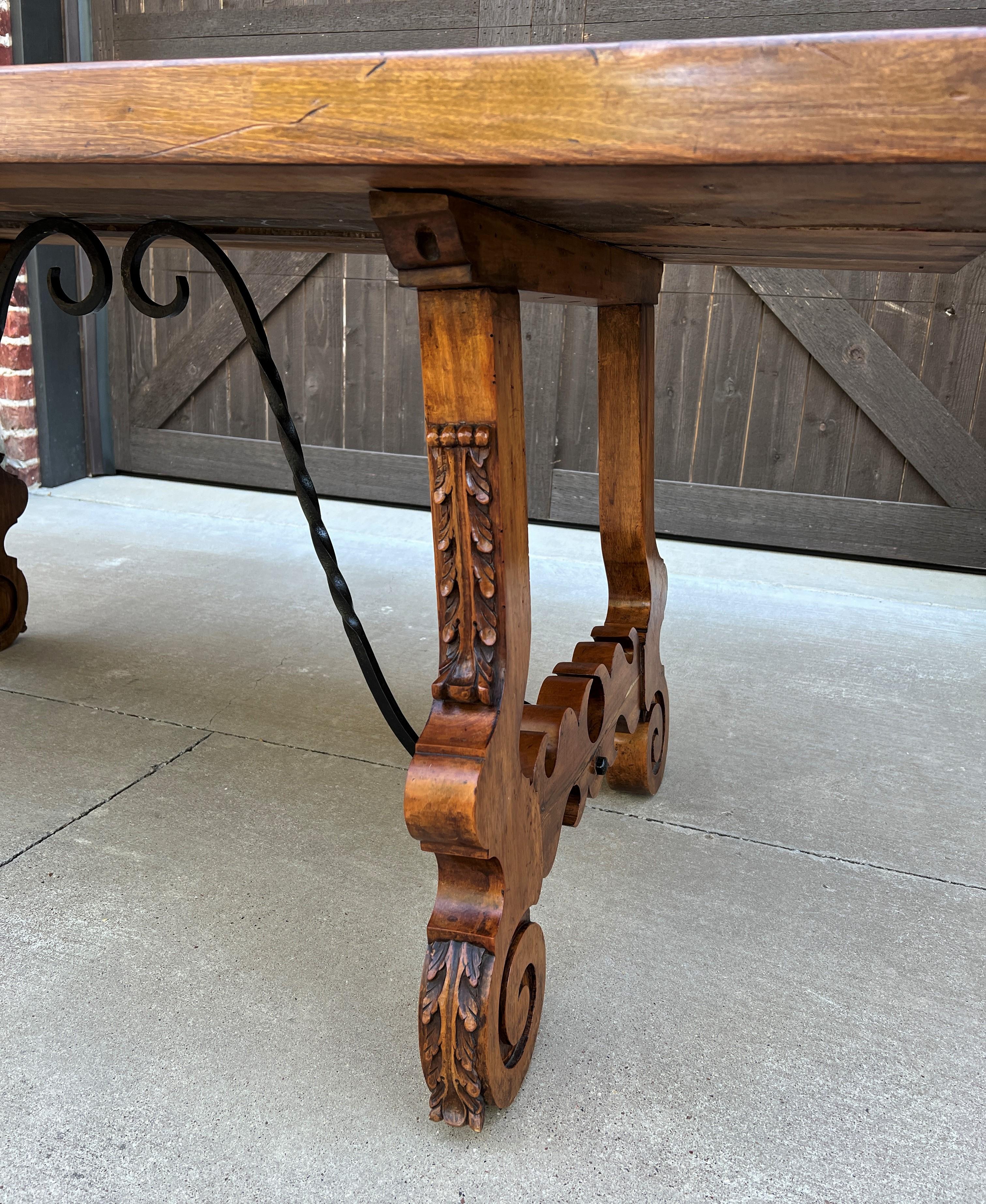 Early 20th Century Antique Spanish Colonial Dining Table Walnut & Iron Catalan Style Library Desk
