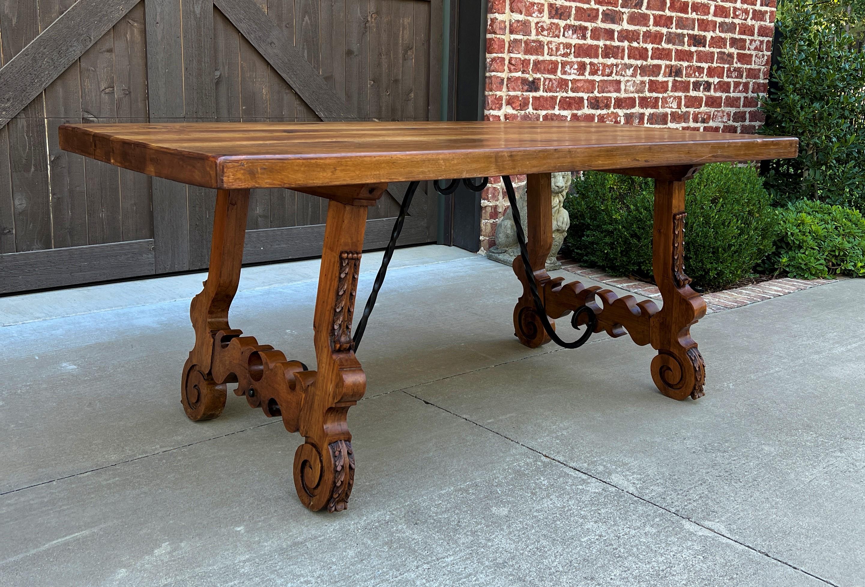 Antique Spanish Colonial Dining Table Walnut & Iron Catalan Style Library Desk 4