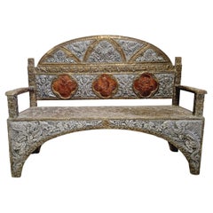Antique Colonial Embossed Metal and Brass Sofa
