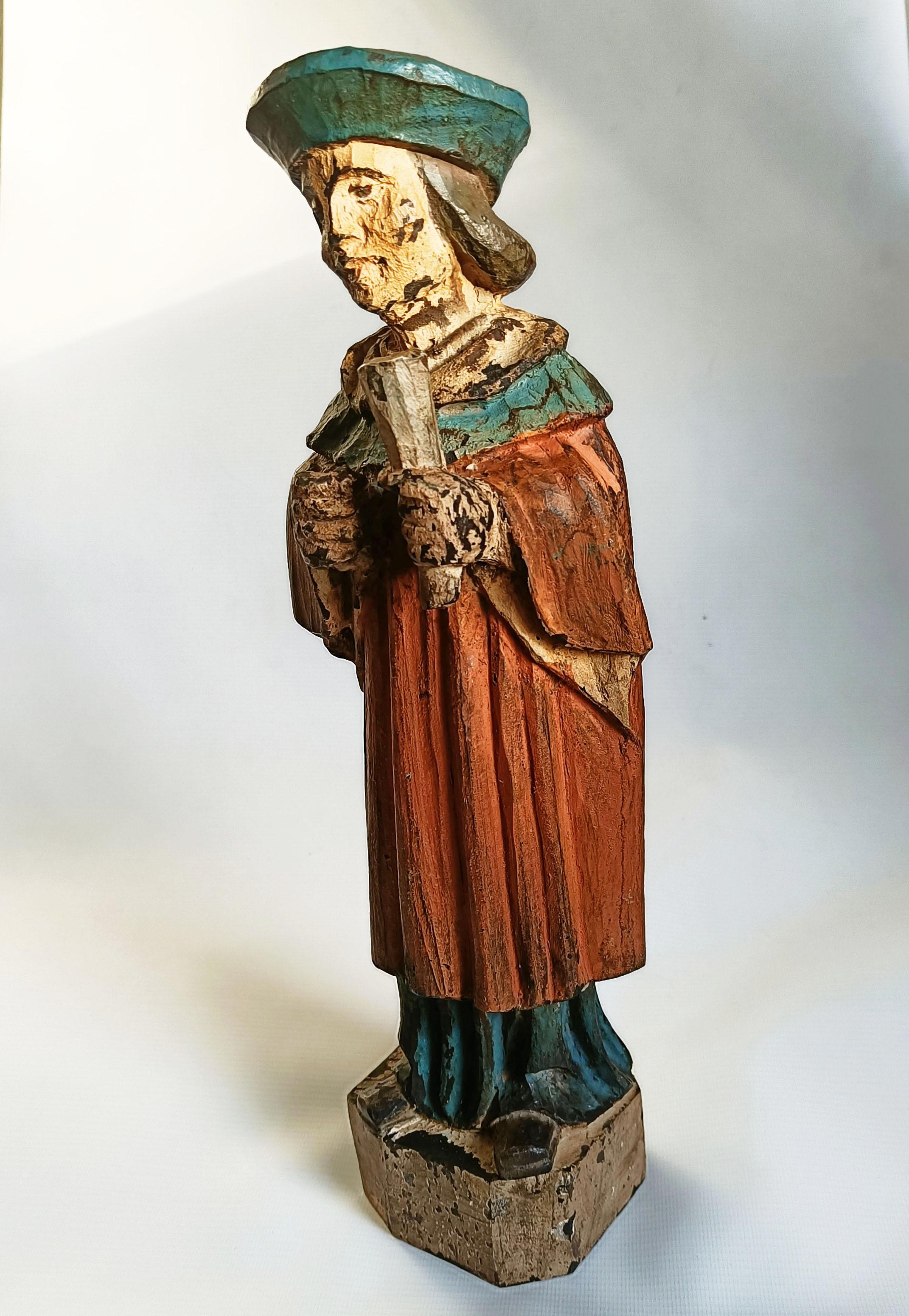 Peruviano Arte Antiques Colonial Folk Art Santos Figura scultura d'arte popolare in vendita