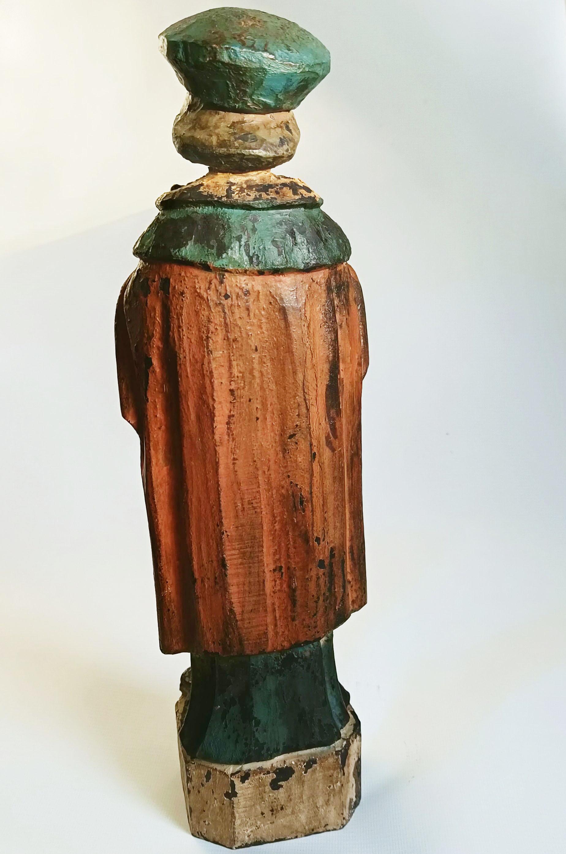 Intagliato Arte Antiques Colonial Folk Art Santos Figura scultura d'arte popolare in vendita