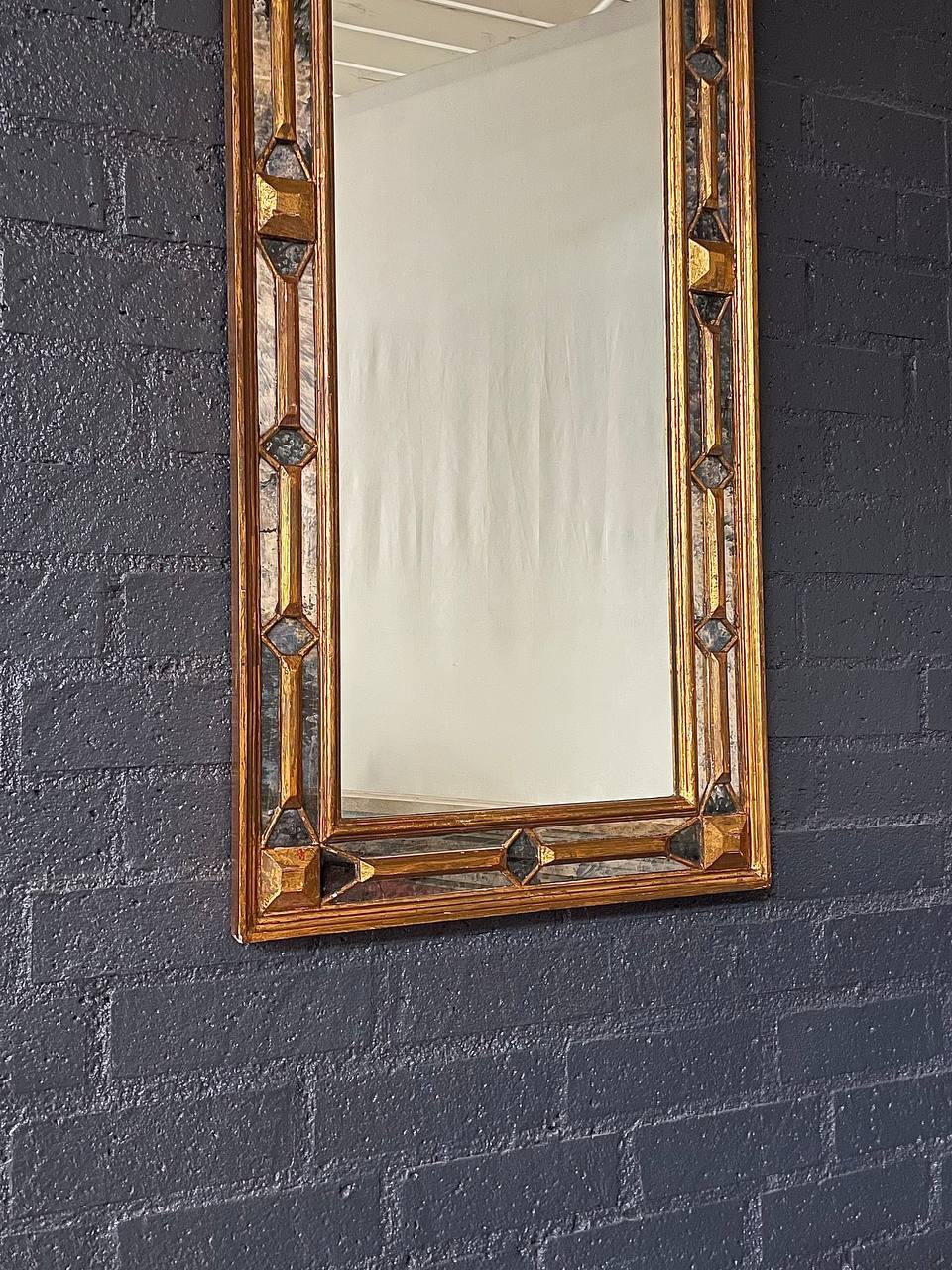 Antique Spanish Colonial Gilded Mirror w/ Distressed Glass In Good Condition For Sale In Los Angeles, CA