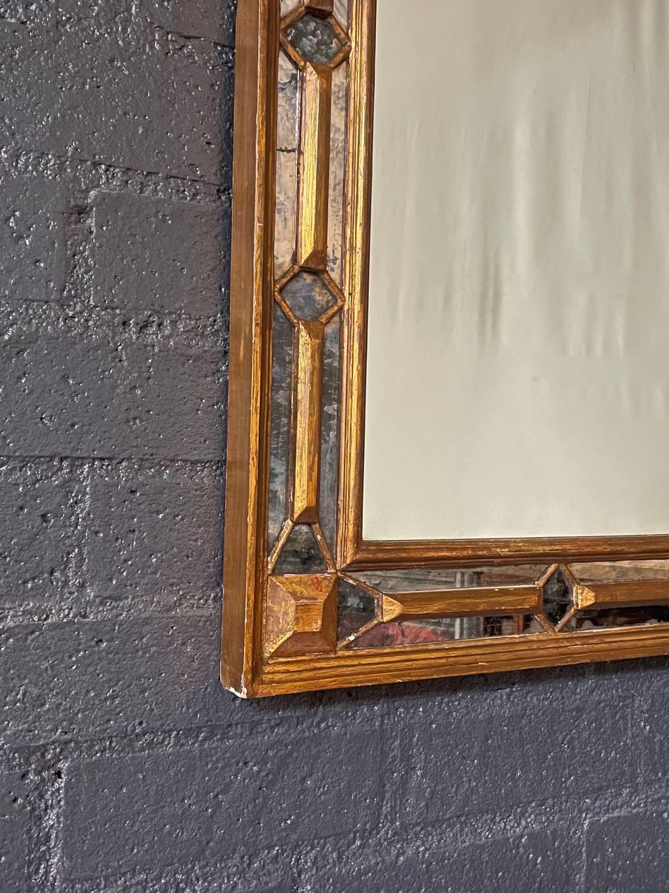 Mid-20th Century Antique Spanish Colonial Gilded Mirror w/ Distressed Glass For Sale