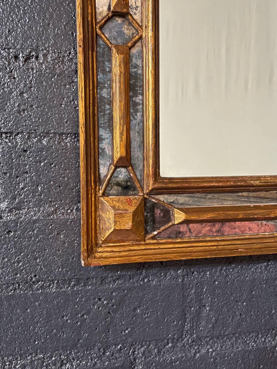 Antique Spanish Colonial Gilded Mirror w/ Distressed Glass For Sale 1