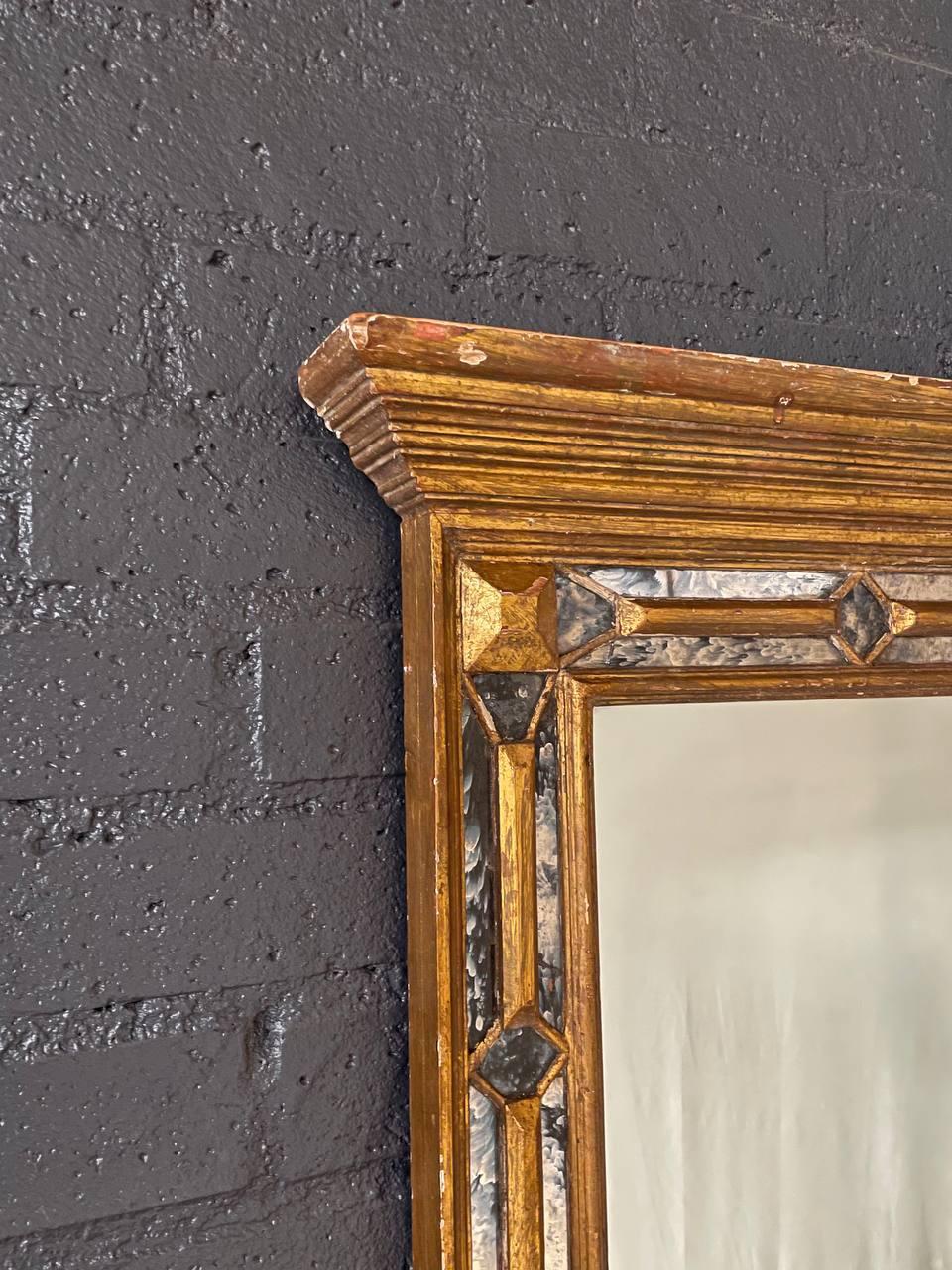 Antique Spanish Colonial Gilded Mirror w/ Distressed Glass For Sale 2