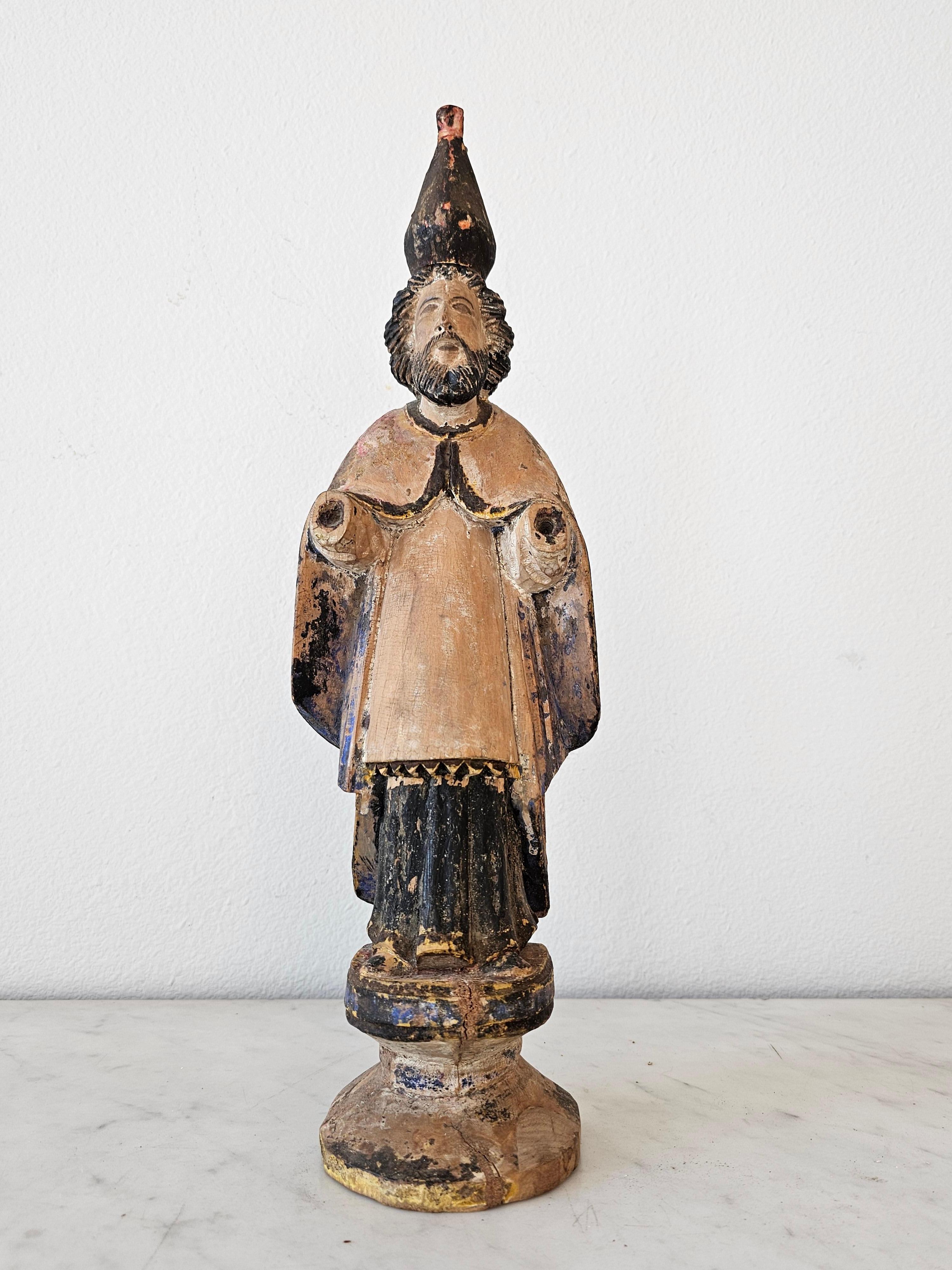 Antique Spanish Colonial Hispano-Philippine Carved Polychrome Santo Altar Figure For Sale 4