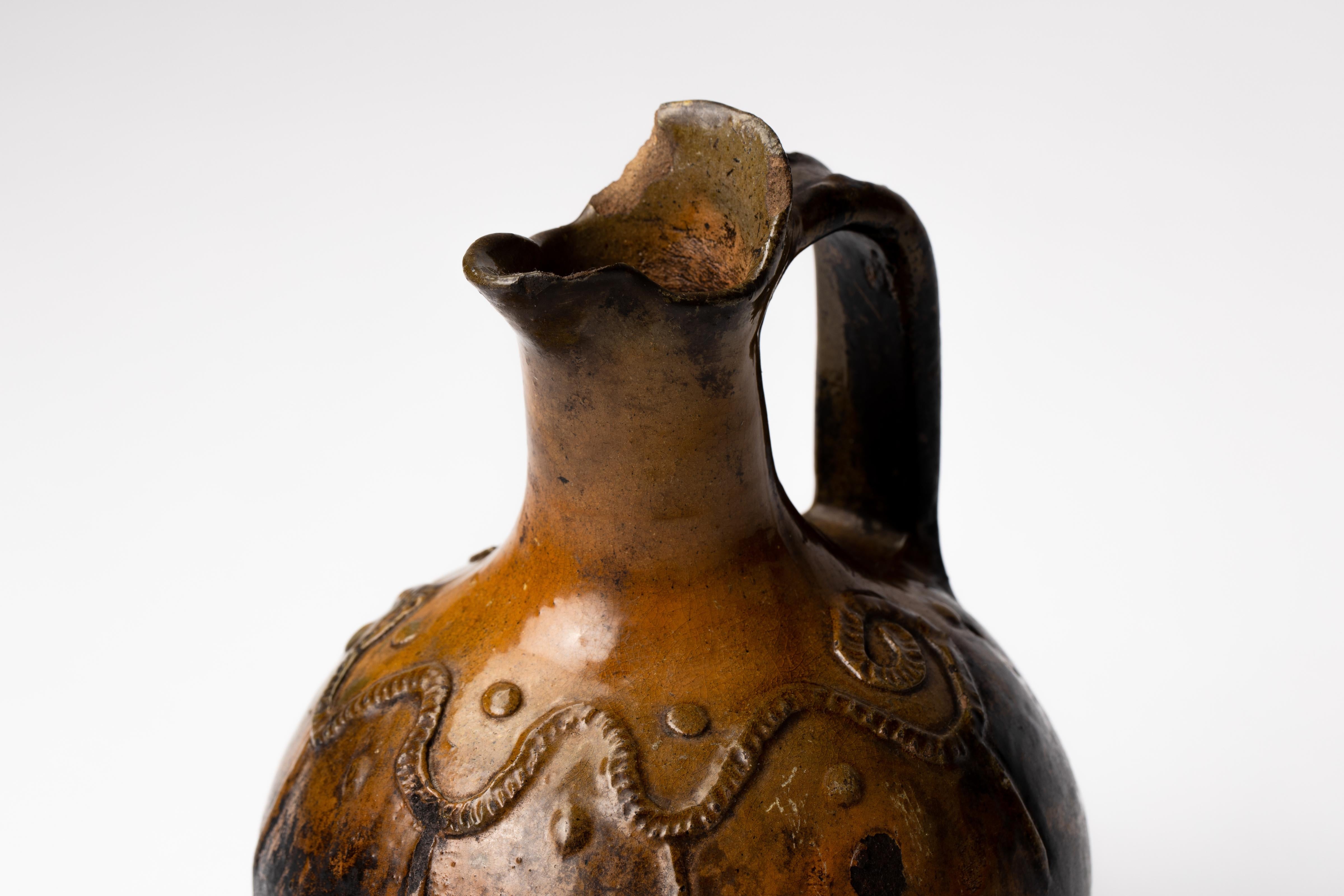 XIX secolo Antica brocca da acqua in maiolica Coloni spagnola in vendita