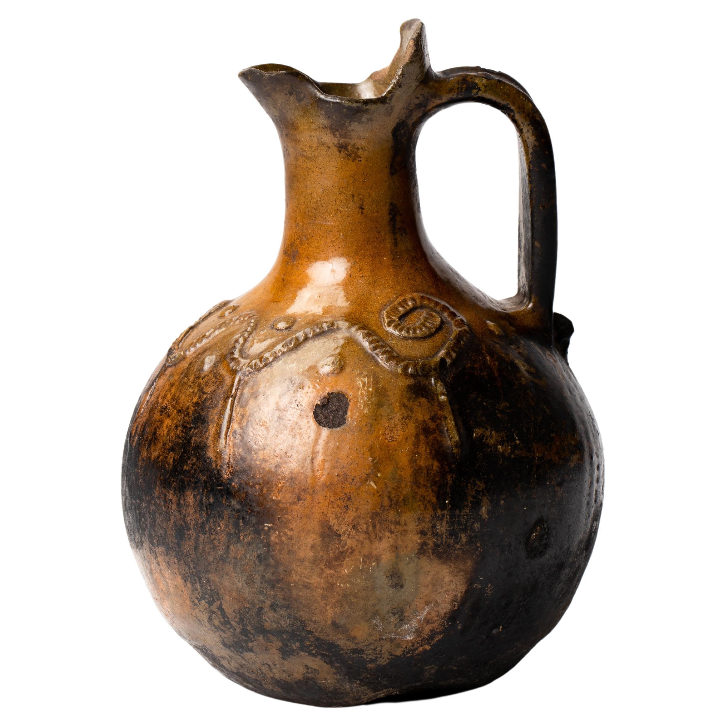 Antique Spanish Colonial Majolica Pottery Water Vessel Pitcher