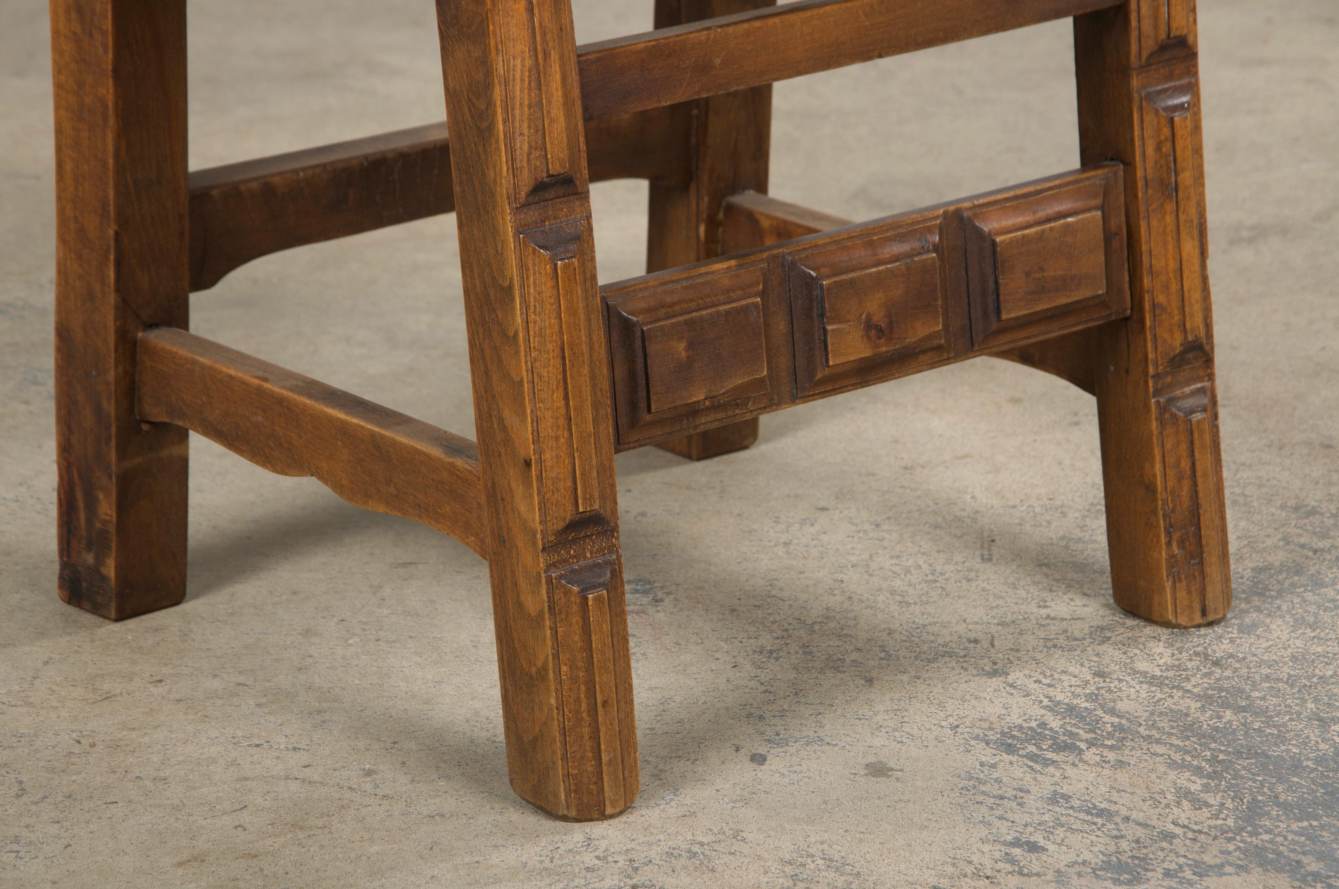 Antique Spanish Colonial Oak Dining Chairs W/ Brown Leather - Set of 8 For Sale 7