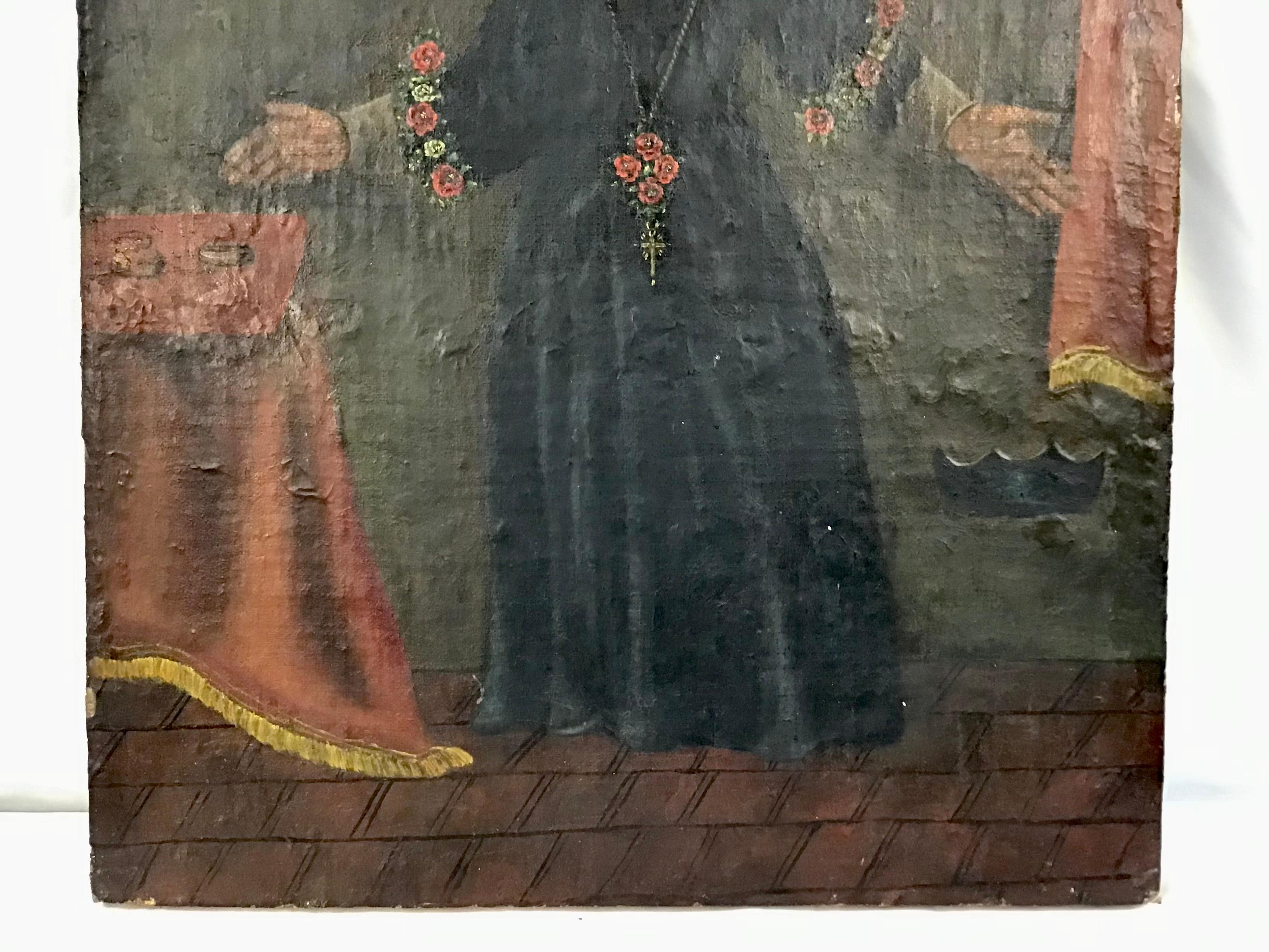 Centraméricain Ancienne peinture coloniale espagnole à l'huile sur toile en vente