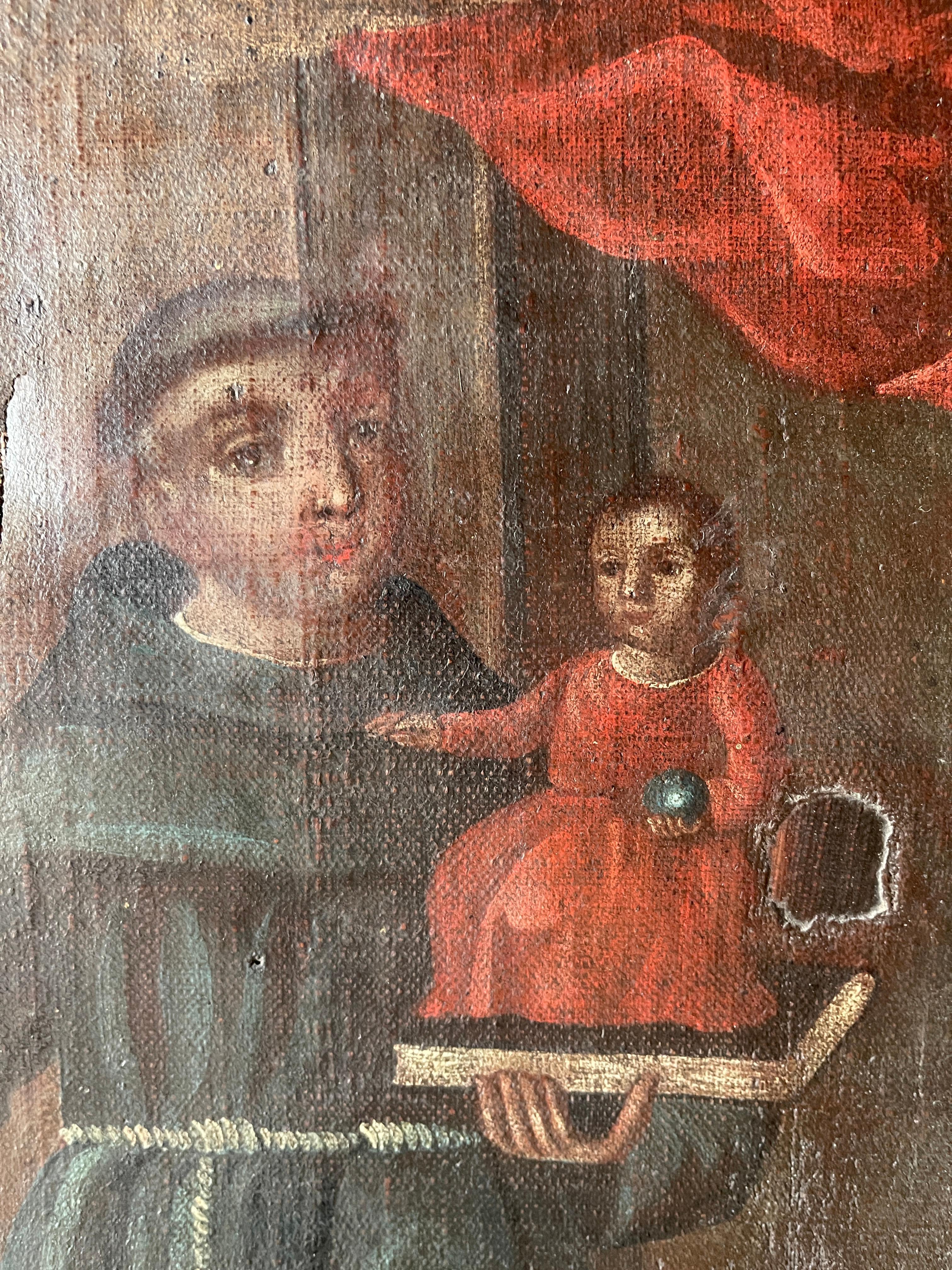 18th Century and Earlier Antique Spanish Colonial Oil on Canvas Painting of Saint Anthony For Sale