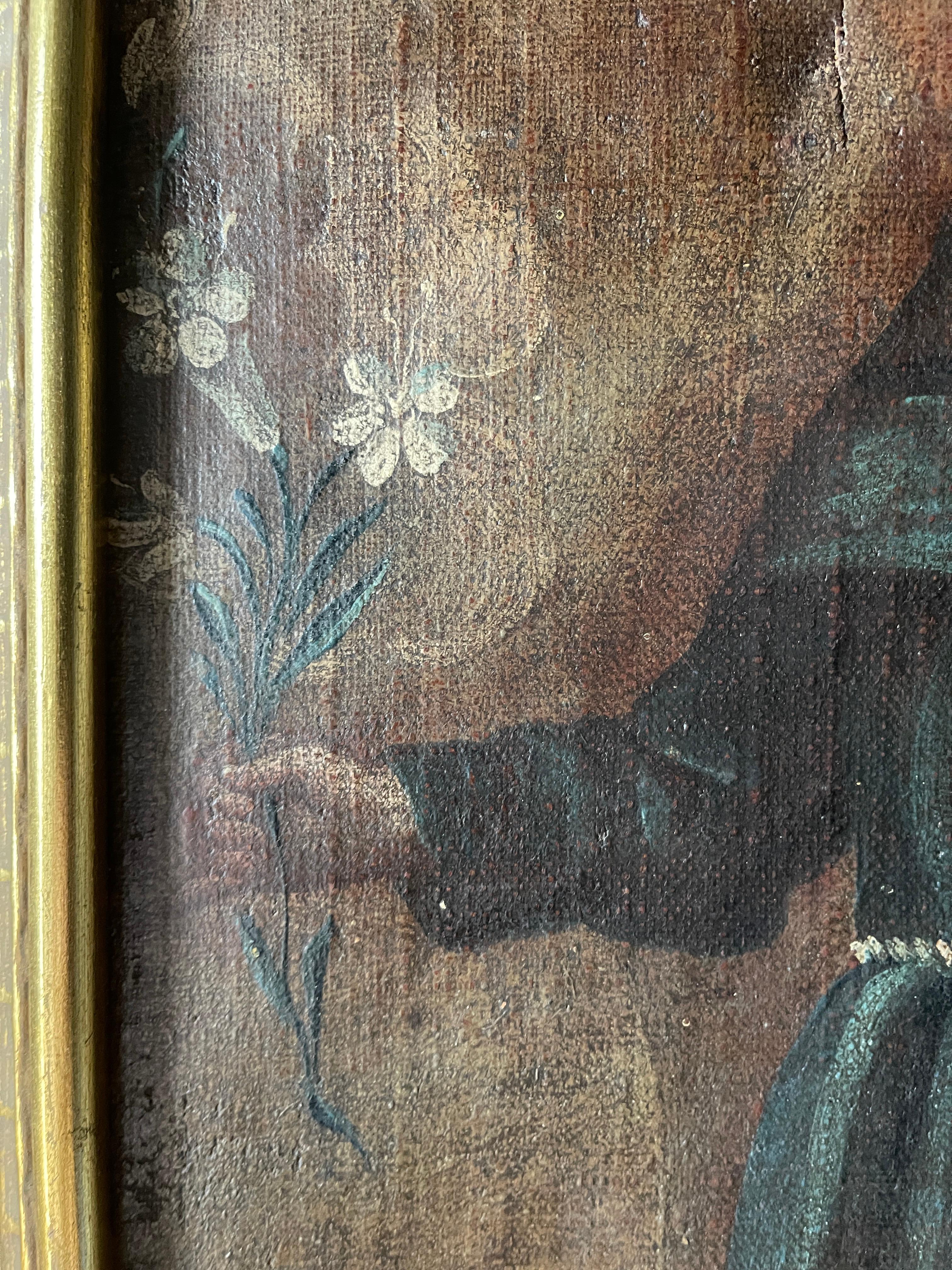 Toile Ancienne peinture coloniale espagnole à l'huile sur toile de Saint Antoine en vente