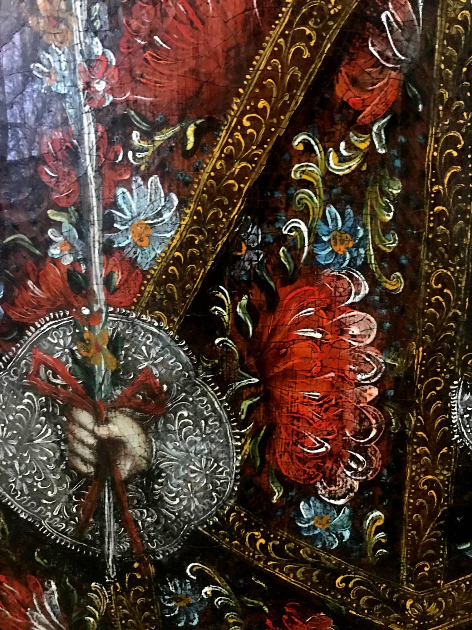 Toile Peinture coloniale espagnole ancienne de la Vierge de Candelaria École de Cuzco